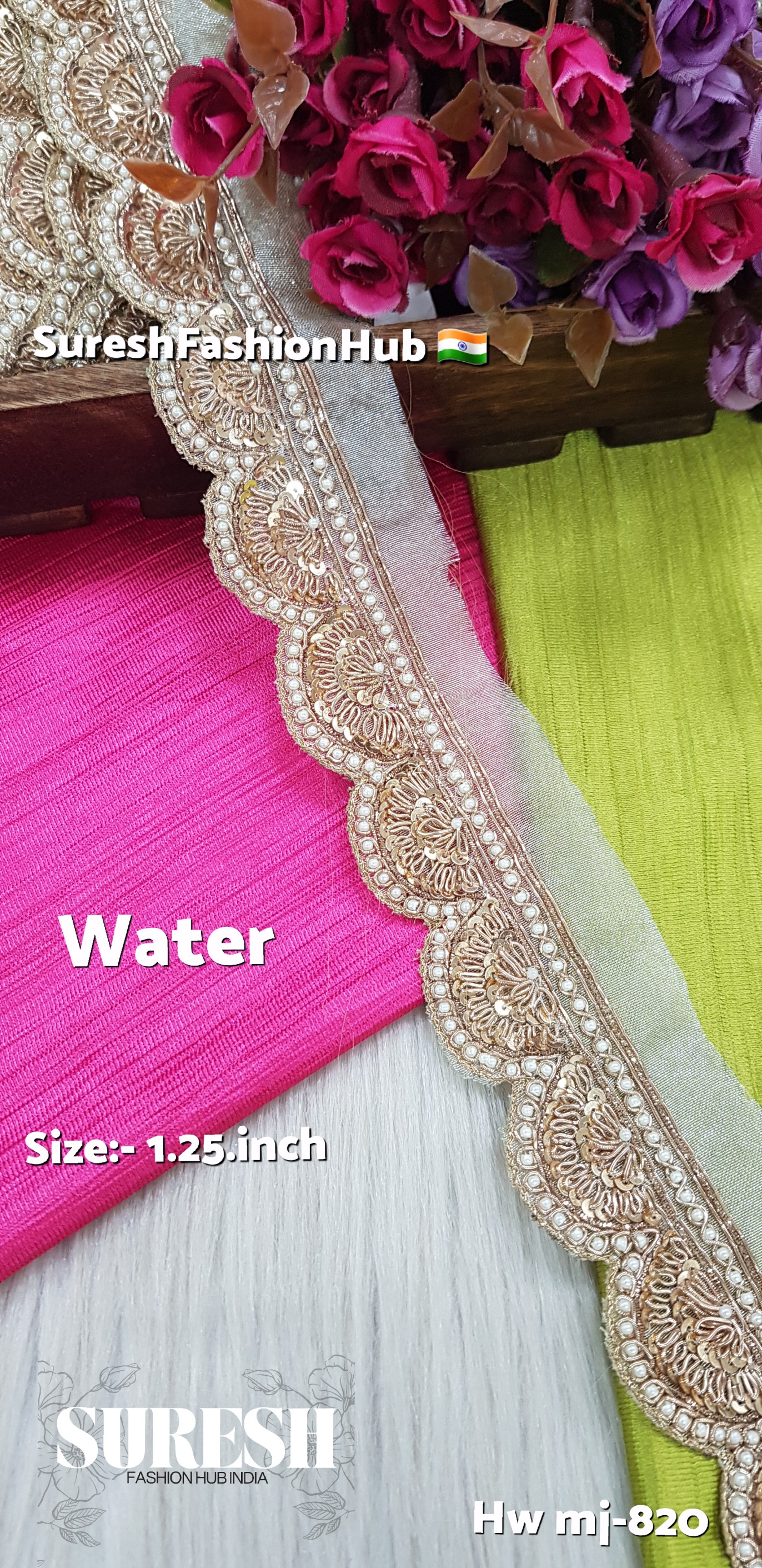 Mj-820 Water Gold Handmade Zardosi Organza Lace