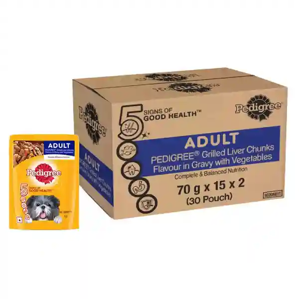 Pedigree Adult Grilled Liver Chunks in Gravy with Vegetable Wet Dog Food - 70 g
