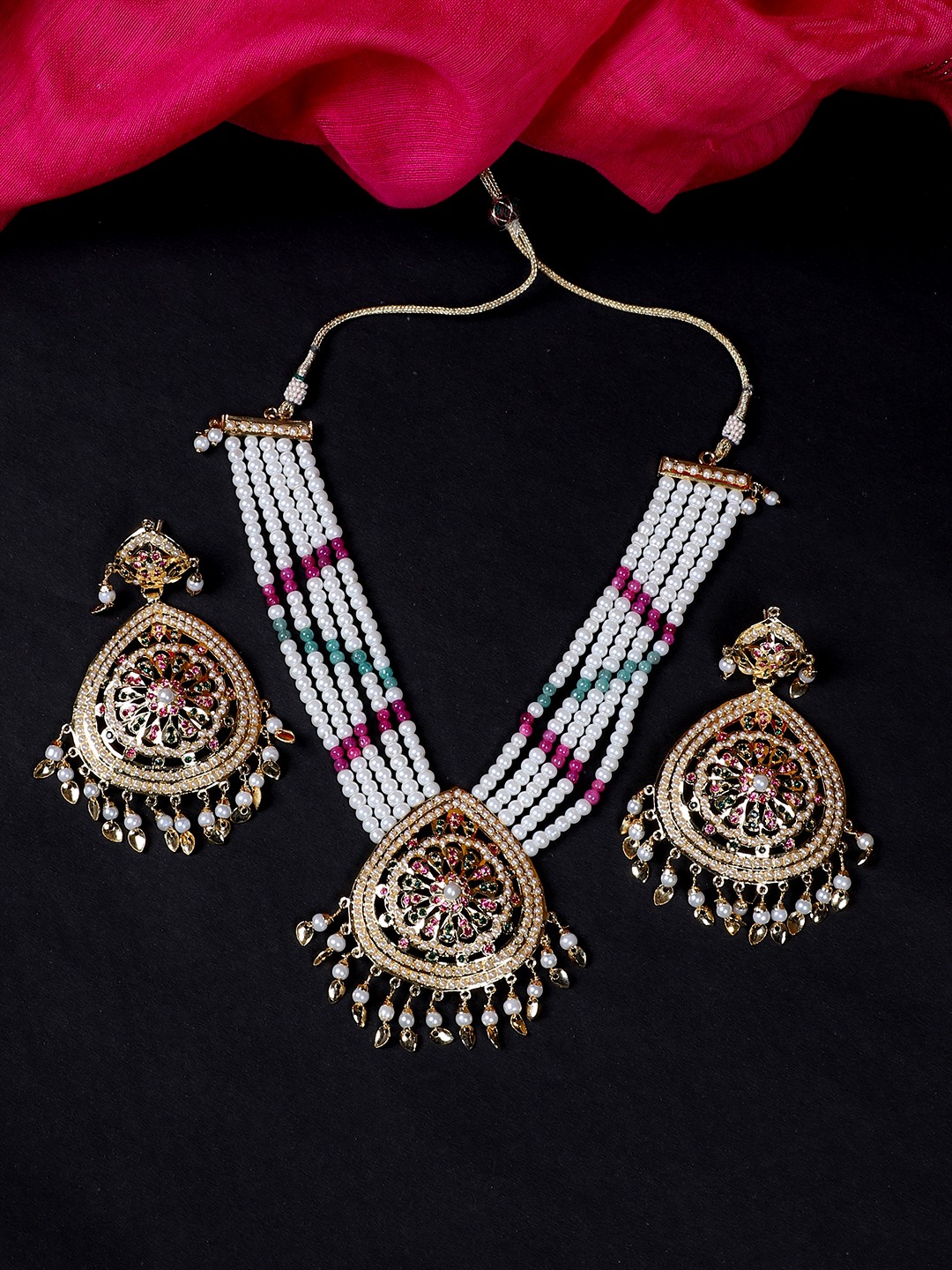 Firoza Jadau Necklace for Women Gold Plated Bridal Jewelry Set
