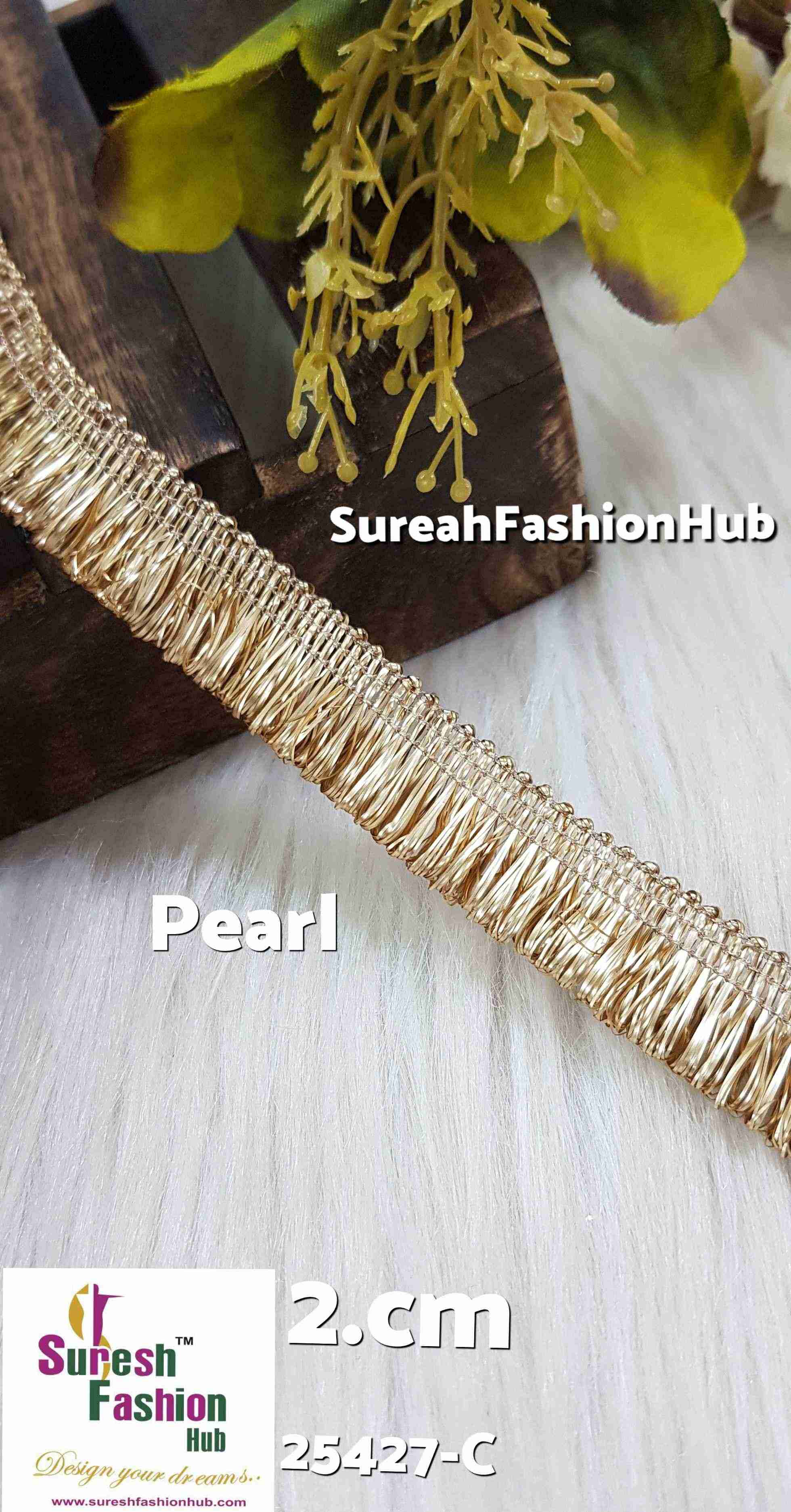 *Pearl-Gold Badla Fringe Lace*0.50-Inch