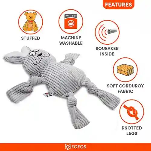 Barkbutler Fofos Fluffy Rabbit Grey Squeaky Plush Toy for Puppies and Dogs
