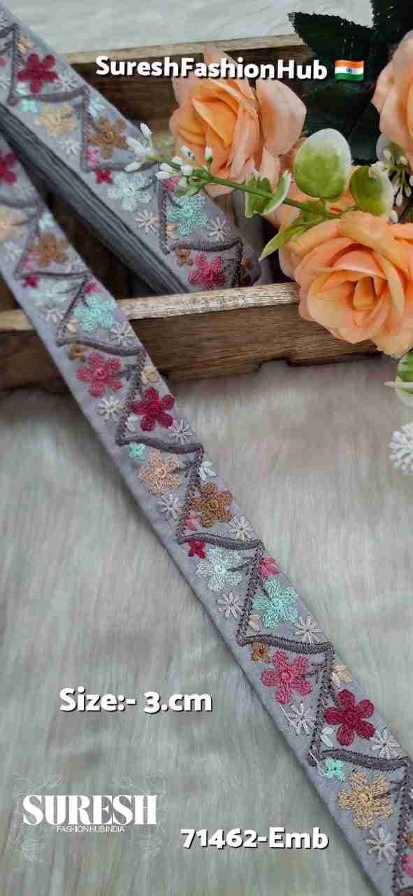 Grey Multicolor Thread Floral Embroidery Lace – 71462-Emb