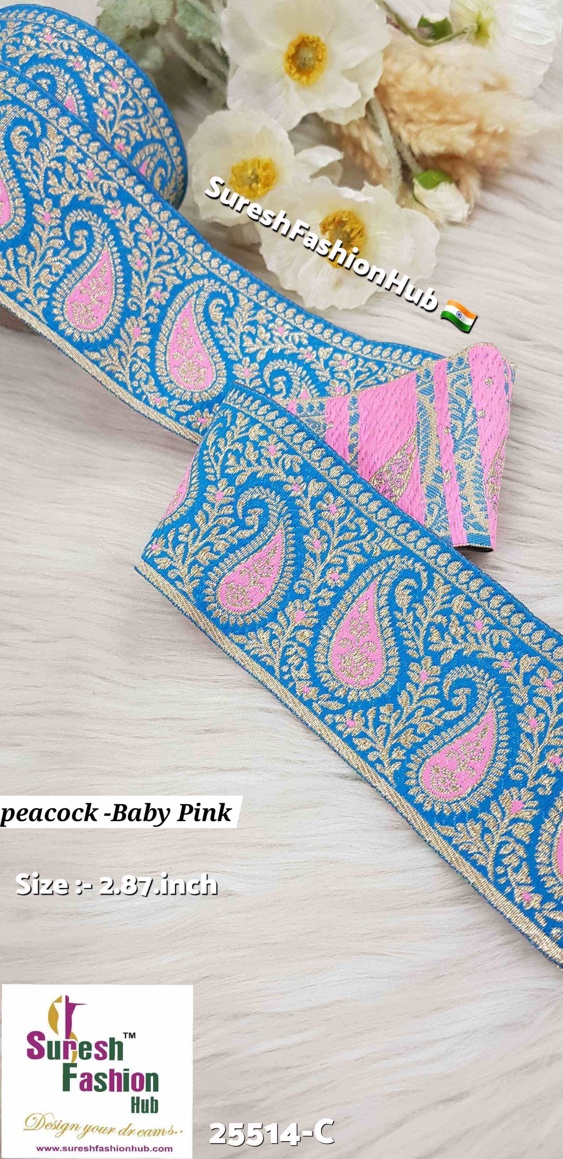 Peacock-Baby Pink Keri Floral Banarasi Lace