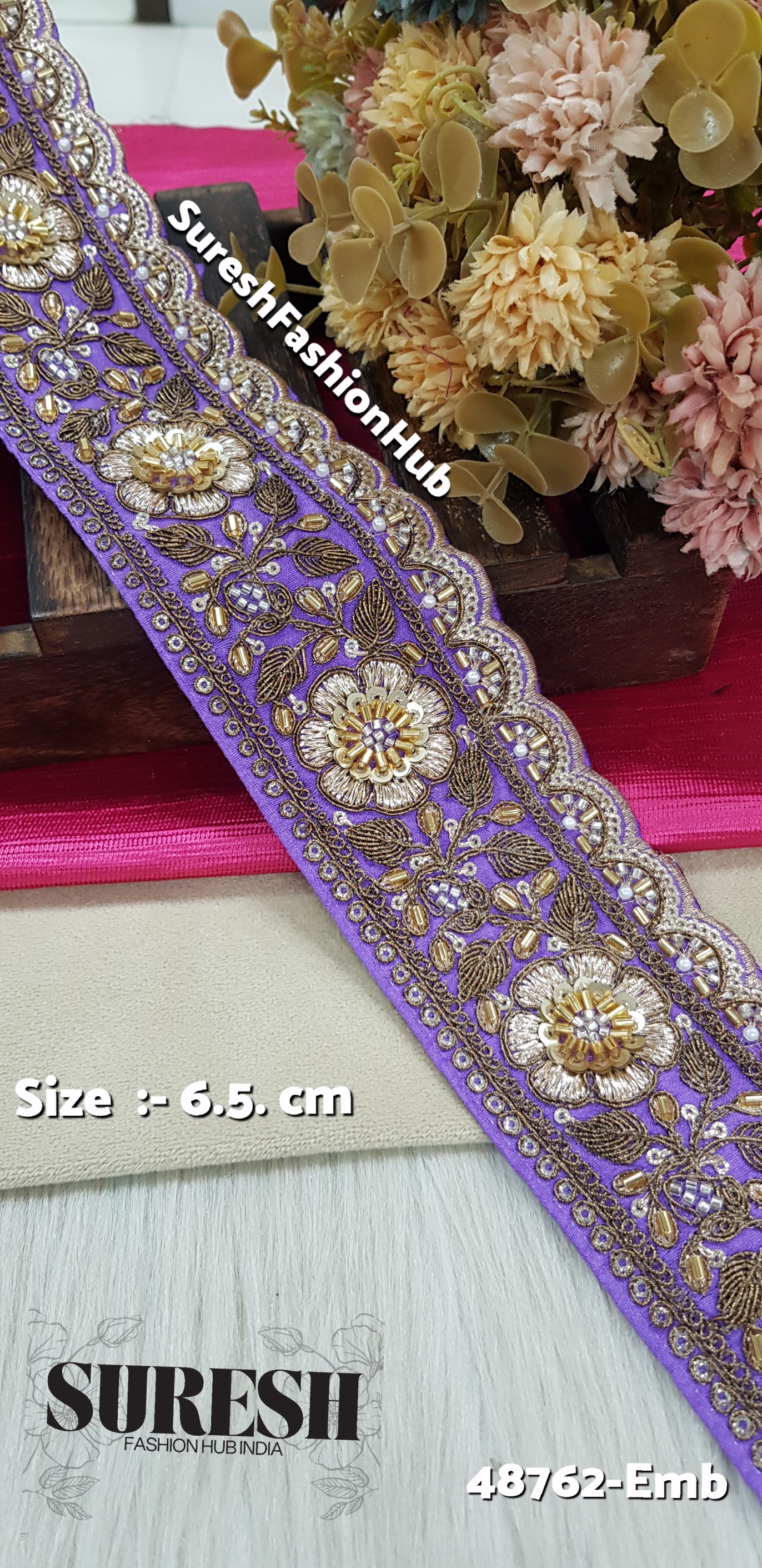 Purple Bloomshine Machine Hand Embroidery Border – 48762-Emb