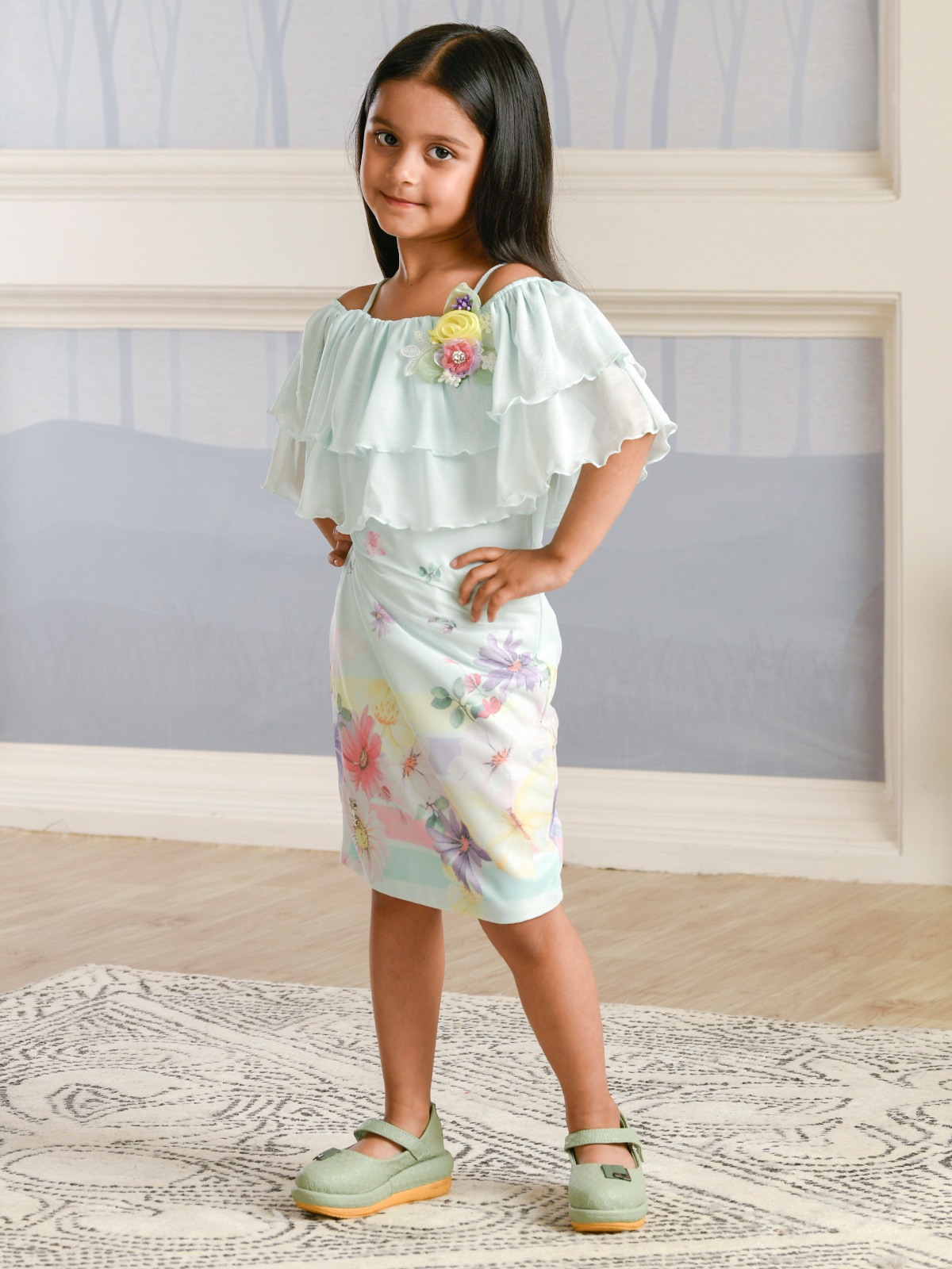 ALBION PREMIUM GIRLS KITTENS GREEN FROCK