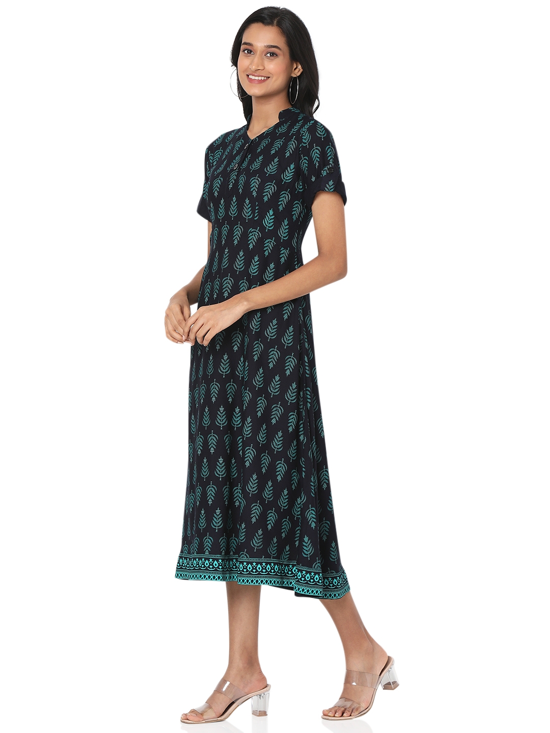Smarty Pants | Smarty Pants women's cotton fabric green color alpine tree printed dress. 1