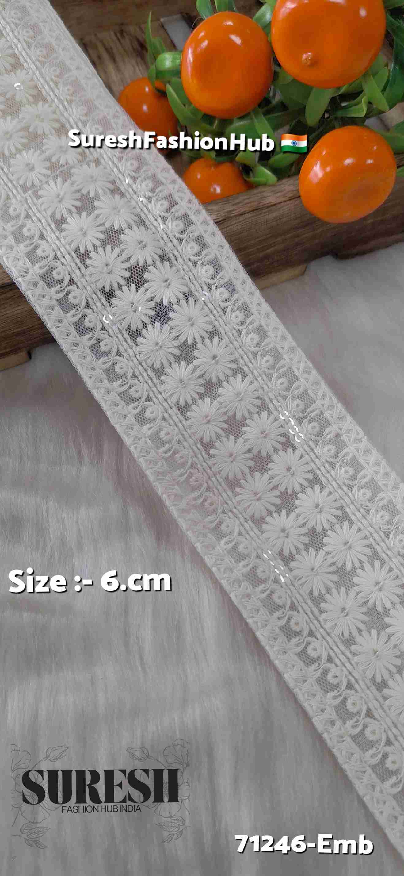 Off-White Floral Lakhnavi Sequin Border Lace – 71246-Emb