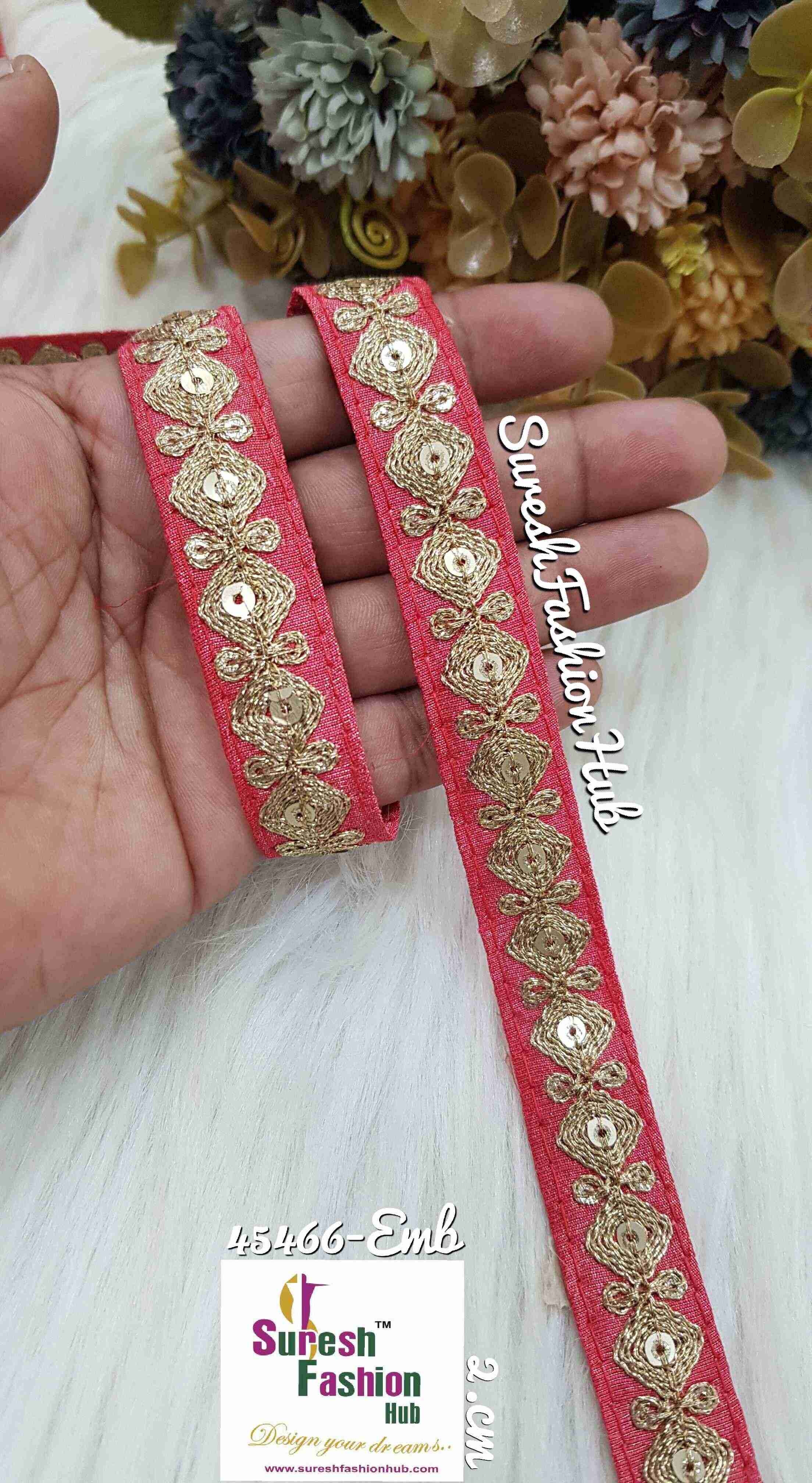 Crimson Pink Embroidered Design Trim