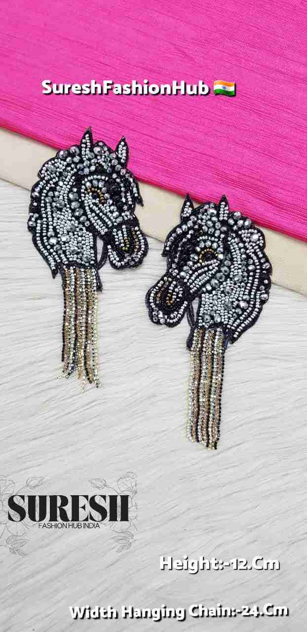 Left Side Facing Majestic Grey Horse Patch with Rhinestone Chain | E-906