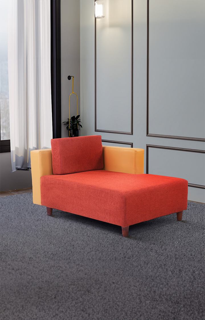 neudot Hailey Duet Fabric 1 Seater Left Aligned Lounger | L Shape | LHS | Comfortable Sofa Dual Color | Living Room | Bed Room | Rusty Cider Orange Colour