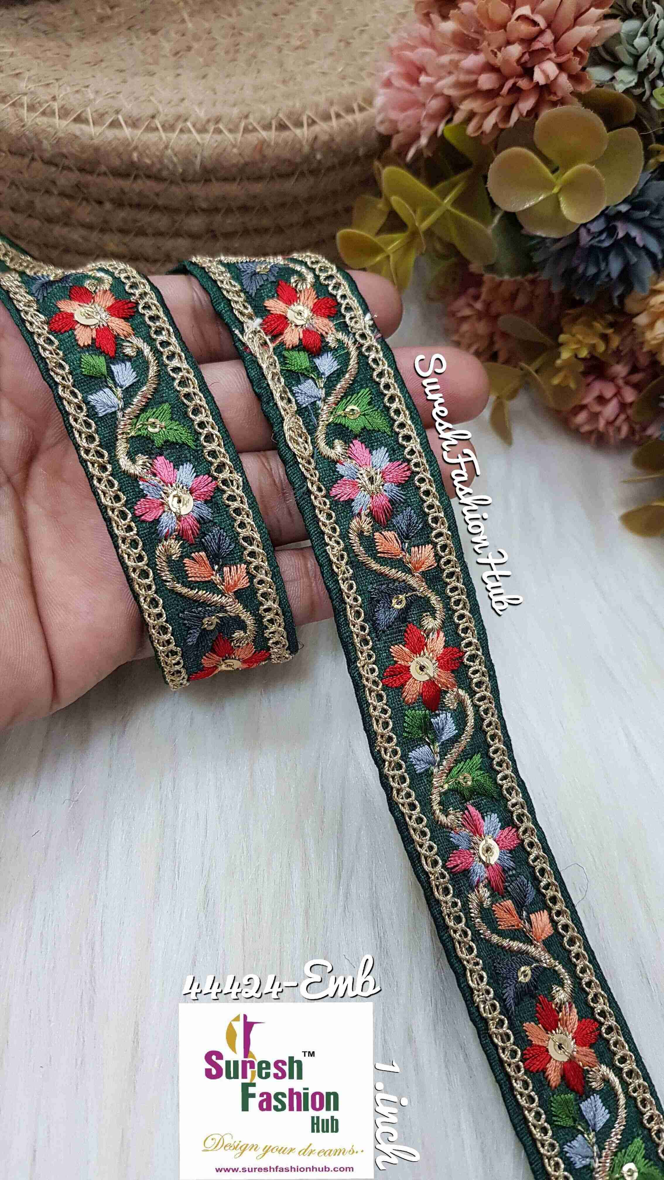Mosaic Threadwork Zari Green Embroidery Borders