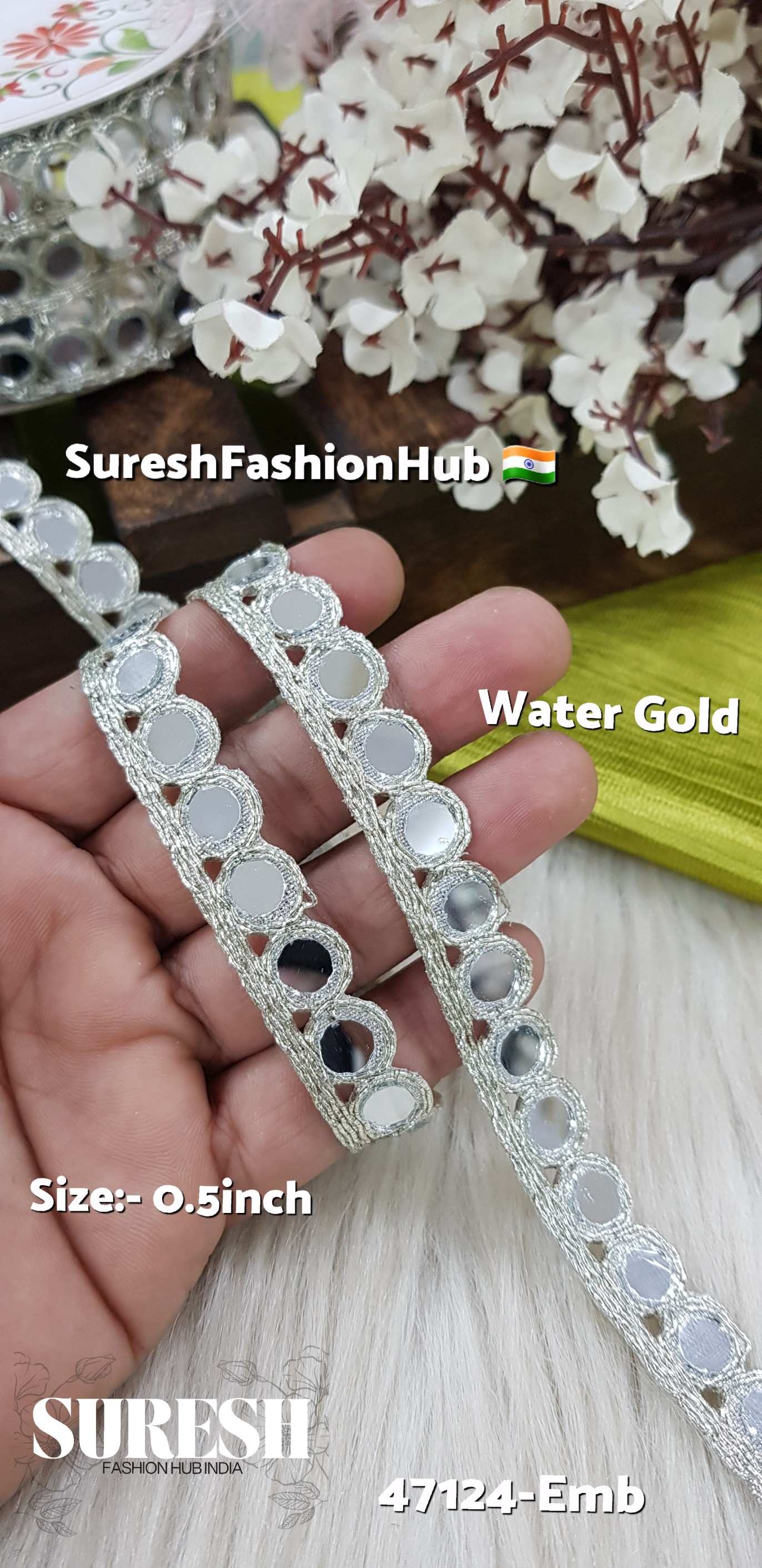 Water Gold Shine Mirror Border Lace – 47124-Emb