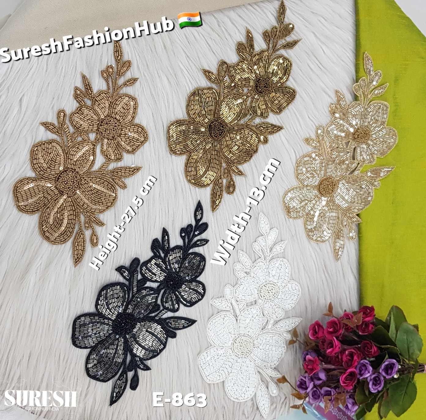 Gleaming Shine Gold Handcrafted Floral Patch