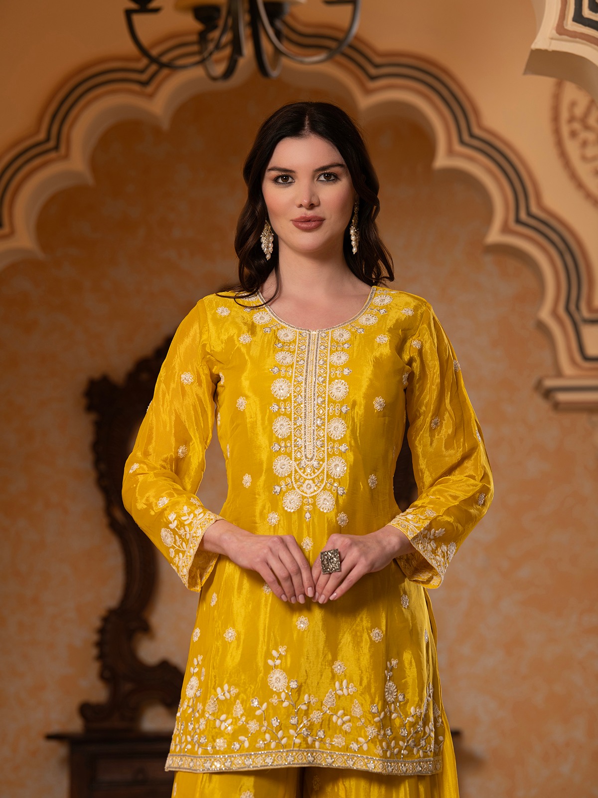 ALBION FANCY LADIES ETHNIC YELLOW KURTI SET