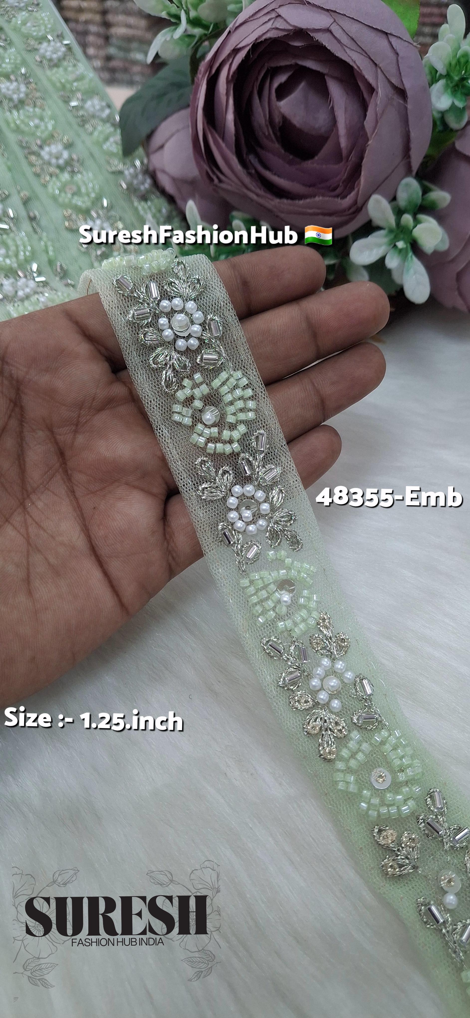 Pista Beaded Bloom Net Embroidered Lace