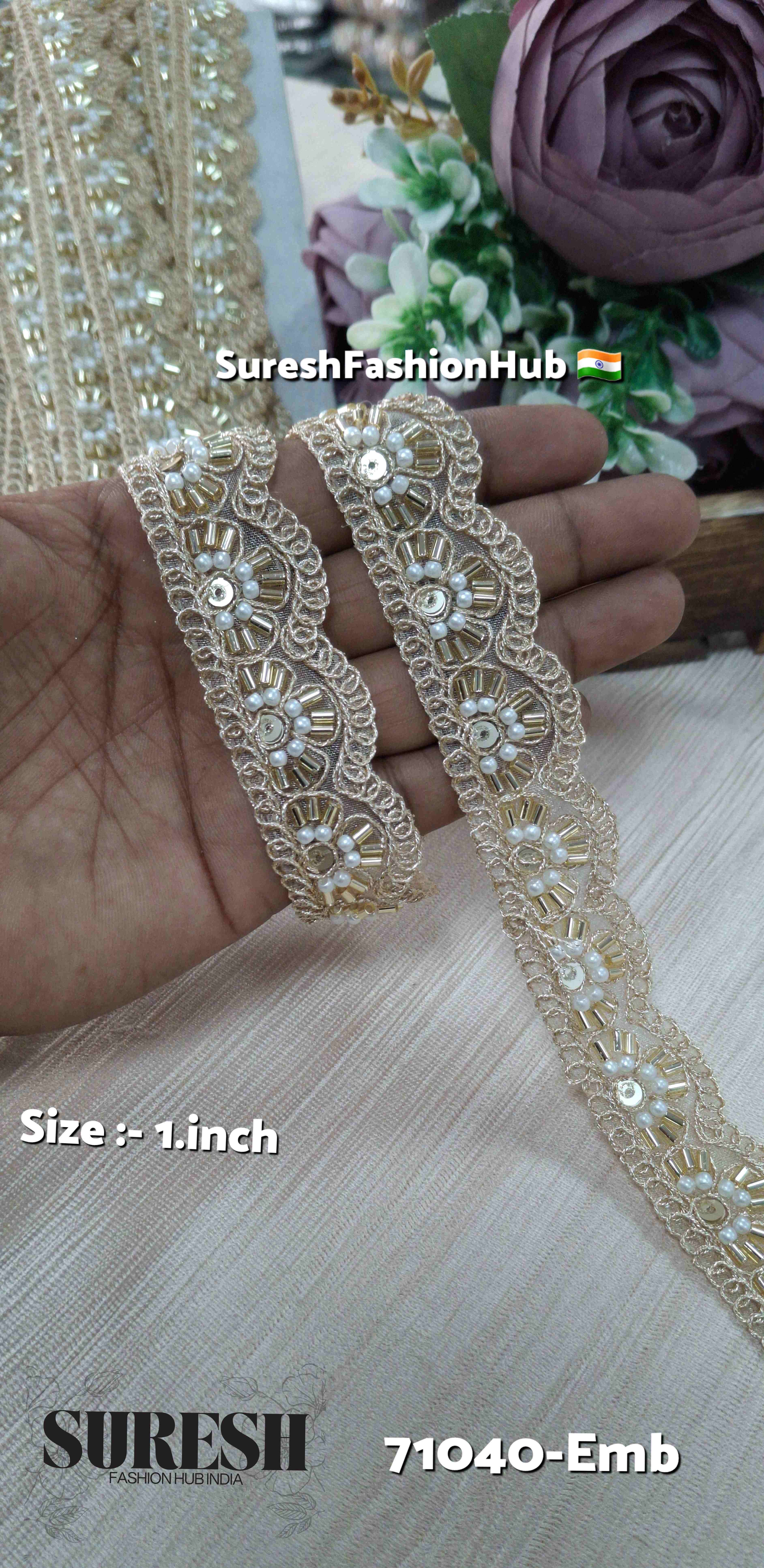 Radiant Organza Embroidered Border Pearl Gold