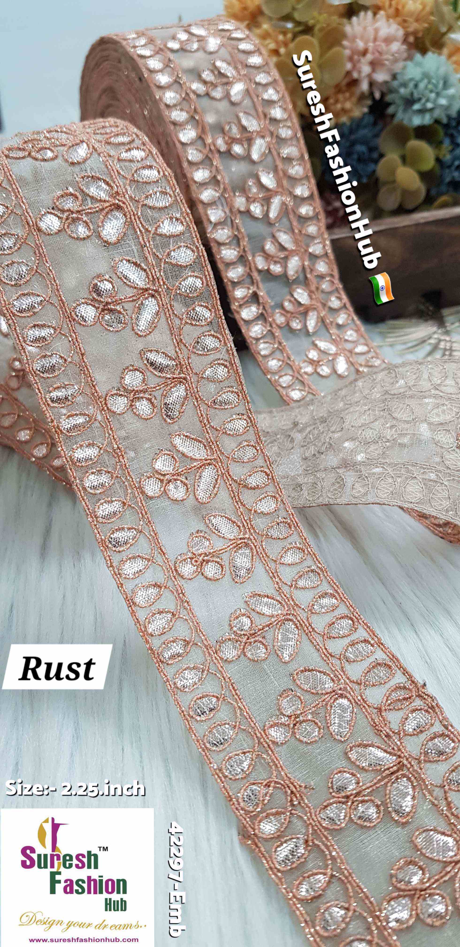 Cute Petal Laser Gota Lace Rust