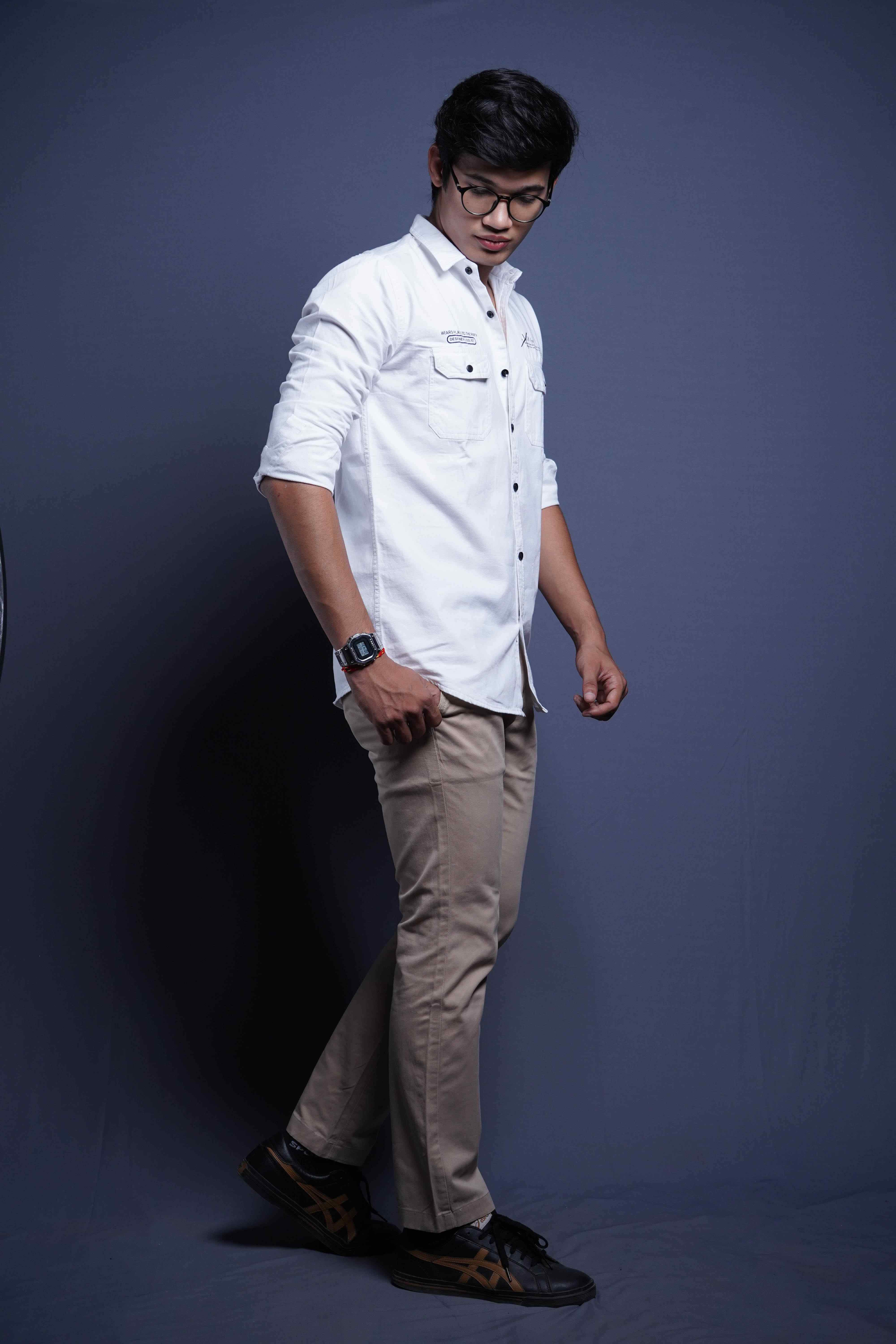 One Denim Classic White Cotton Casual Shirt