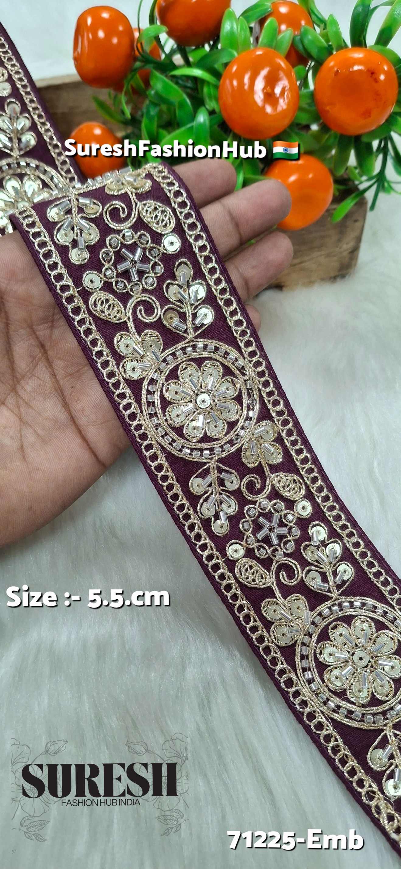 Wine Floral Cutdana Bead Embroidery Lace – Design No. 71225-Emb