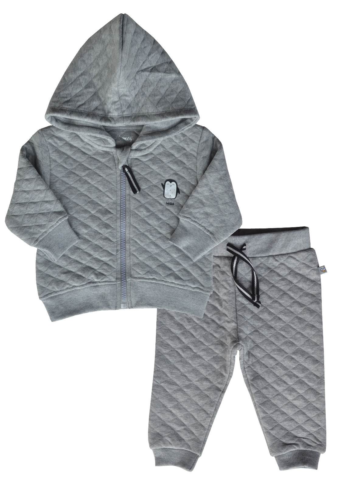 Baby's Hoody Jacket+pant set,Color-Grey Melange