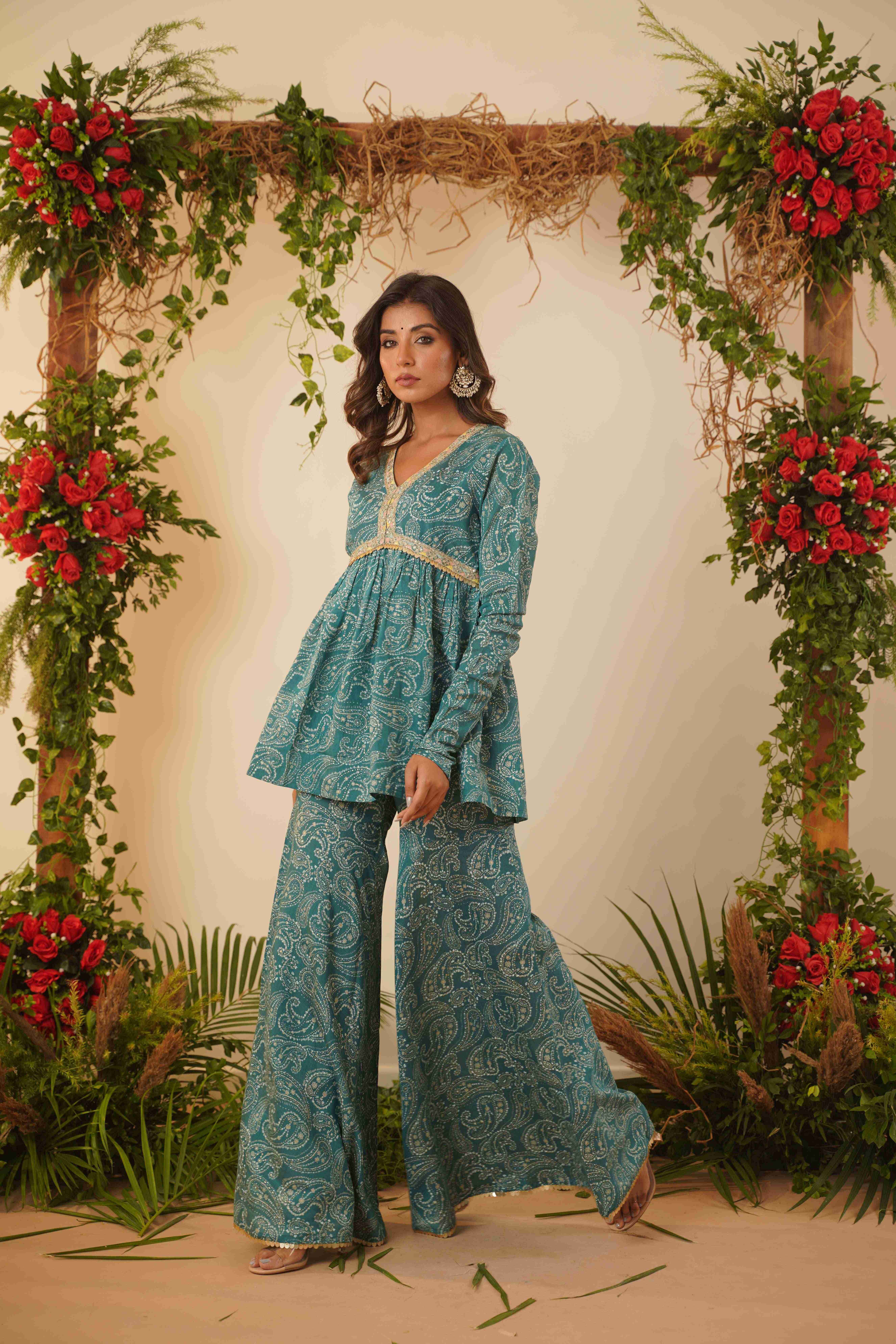 BLUE PAISLEY PRINTED CO-ORD SET