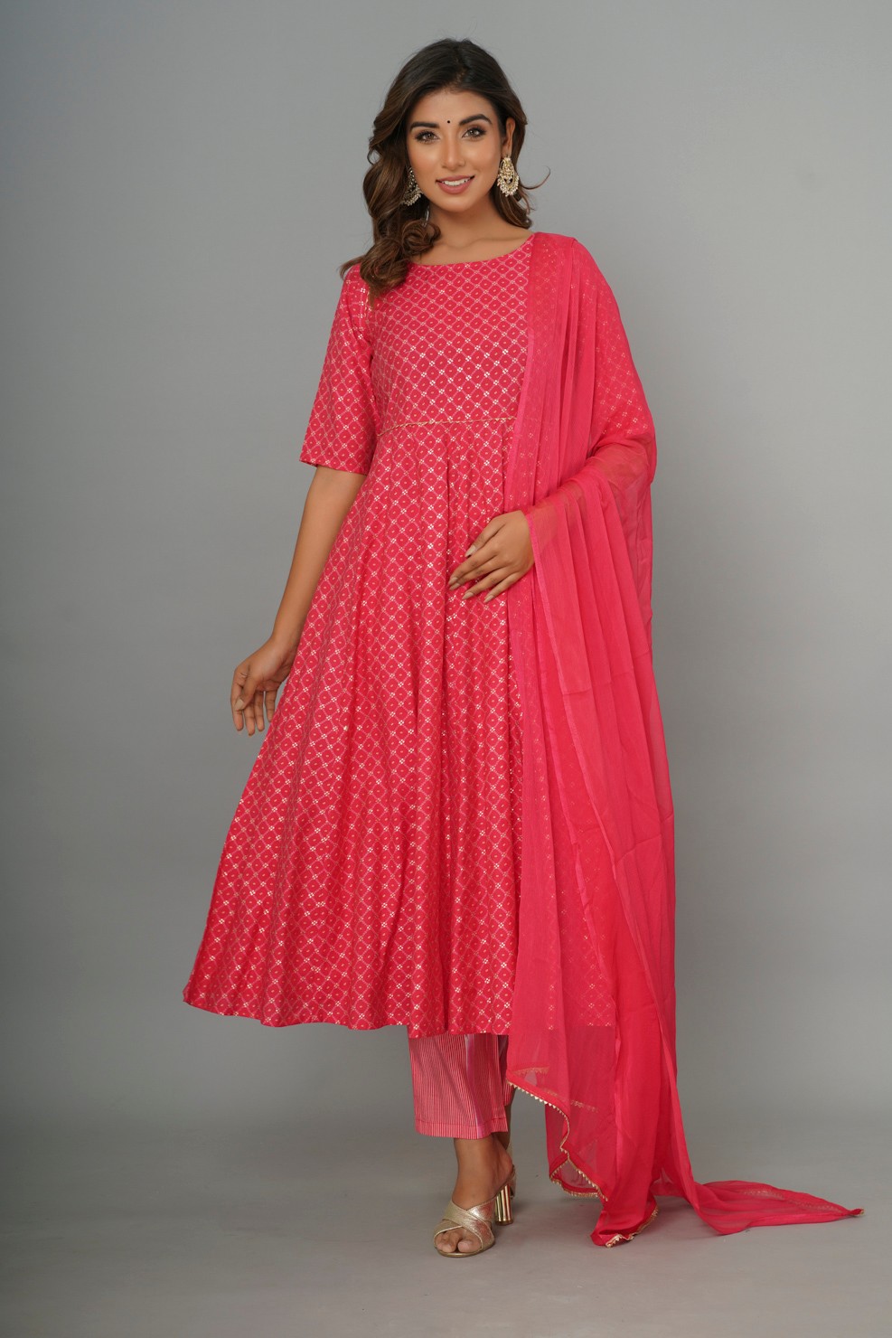 Pink Ethnic Motif Kurta Set With Dupatta
