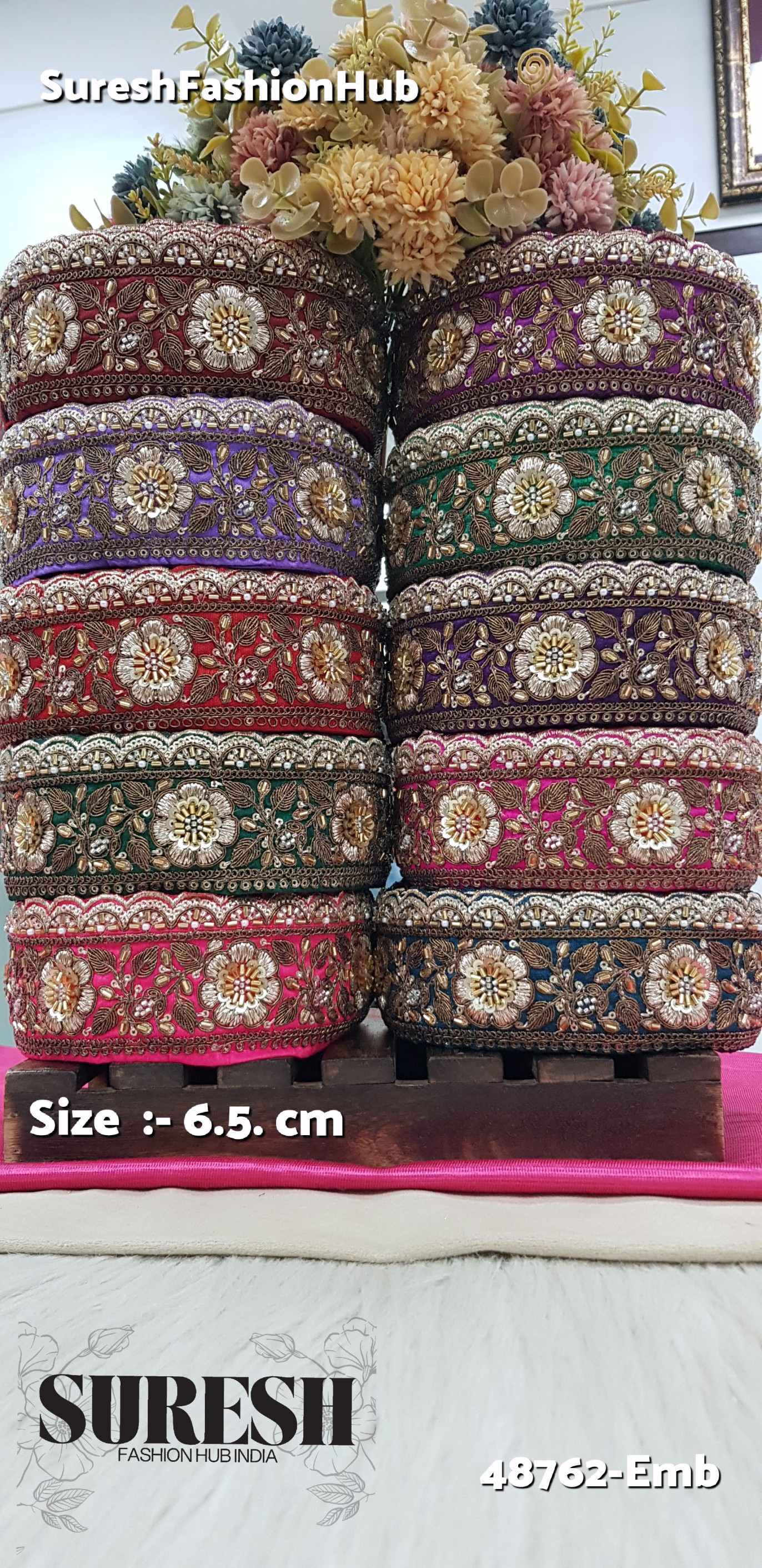 Wine Bloomshine Machine Hand Embroidery Border – 48762-Emb