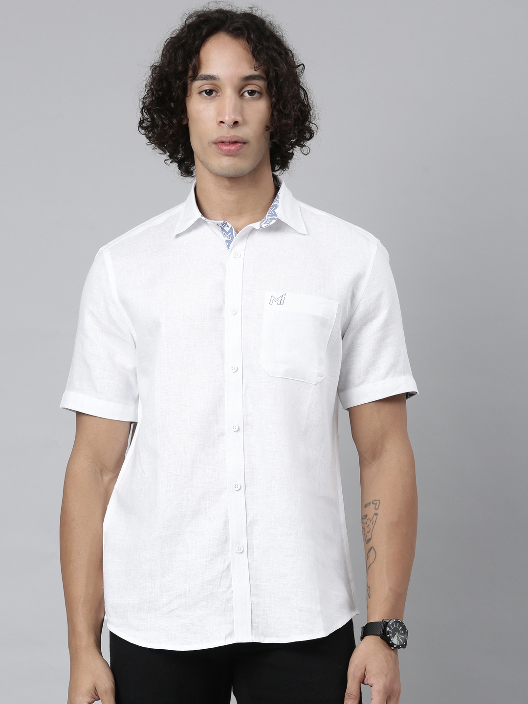 Ecentric | MI: Men White Hemp Half Sleeves Shirt