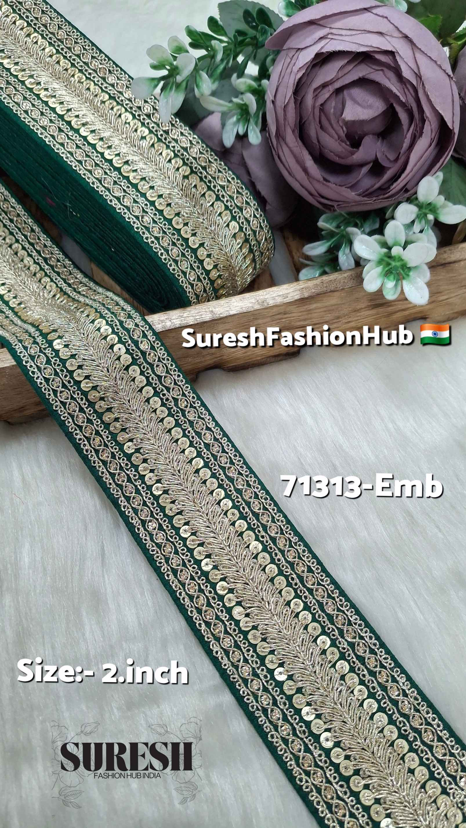 Bottle Green Sabyasachi Pearl Dori Border – 71313-EMB