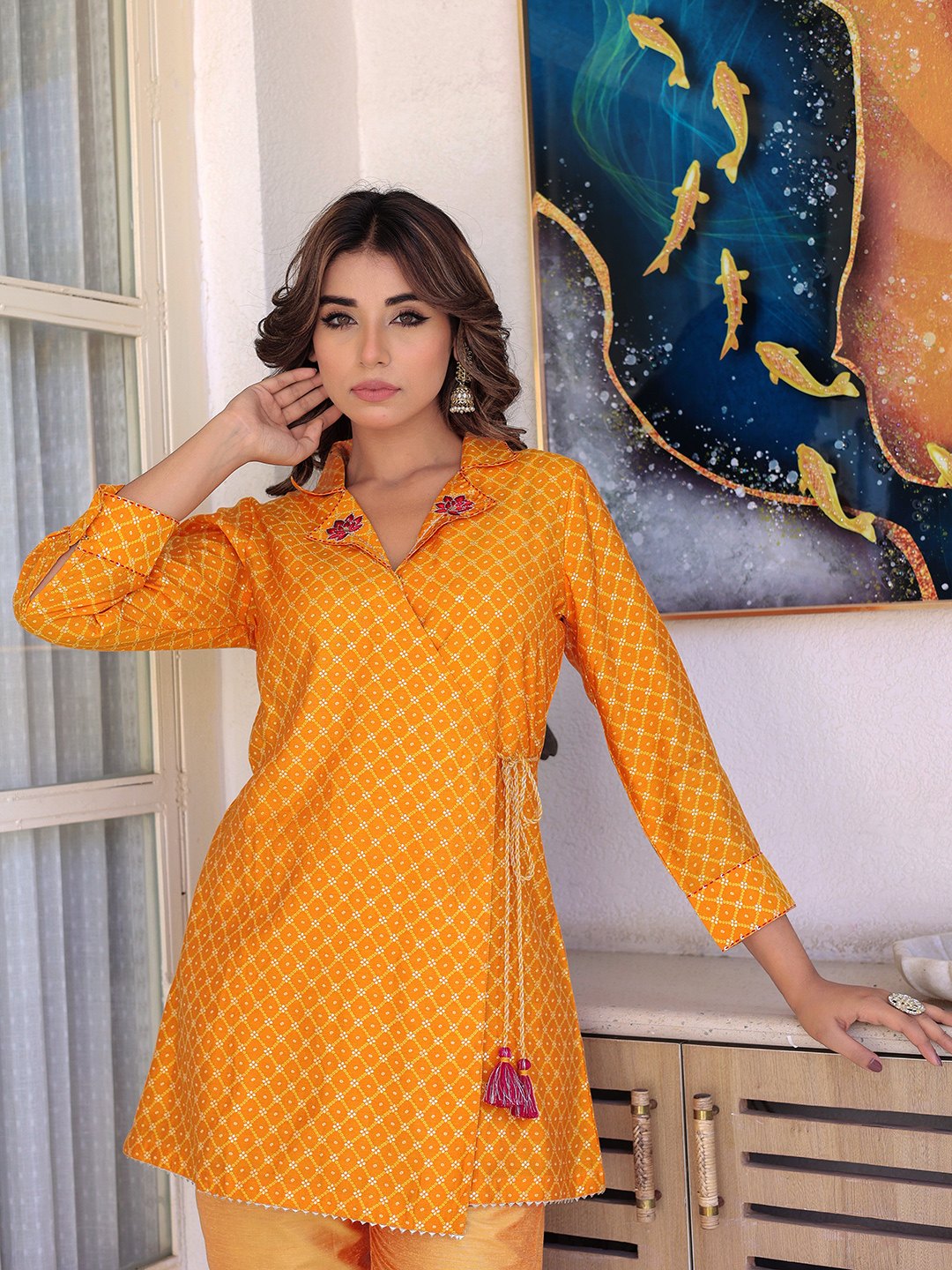 MUSTARD BANDHANI PRINTED CO-ORD SET