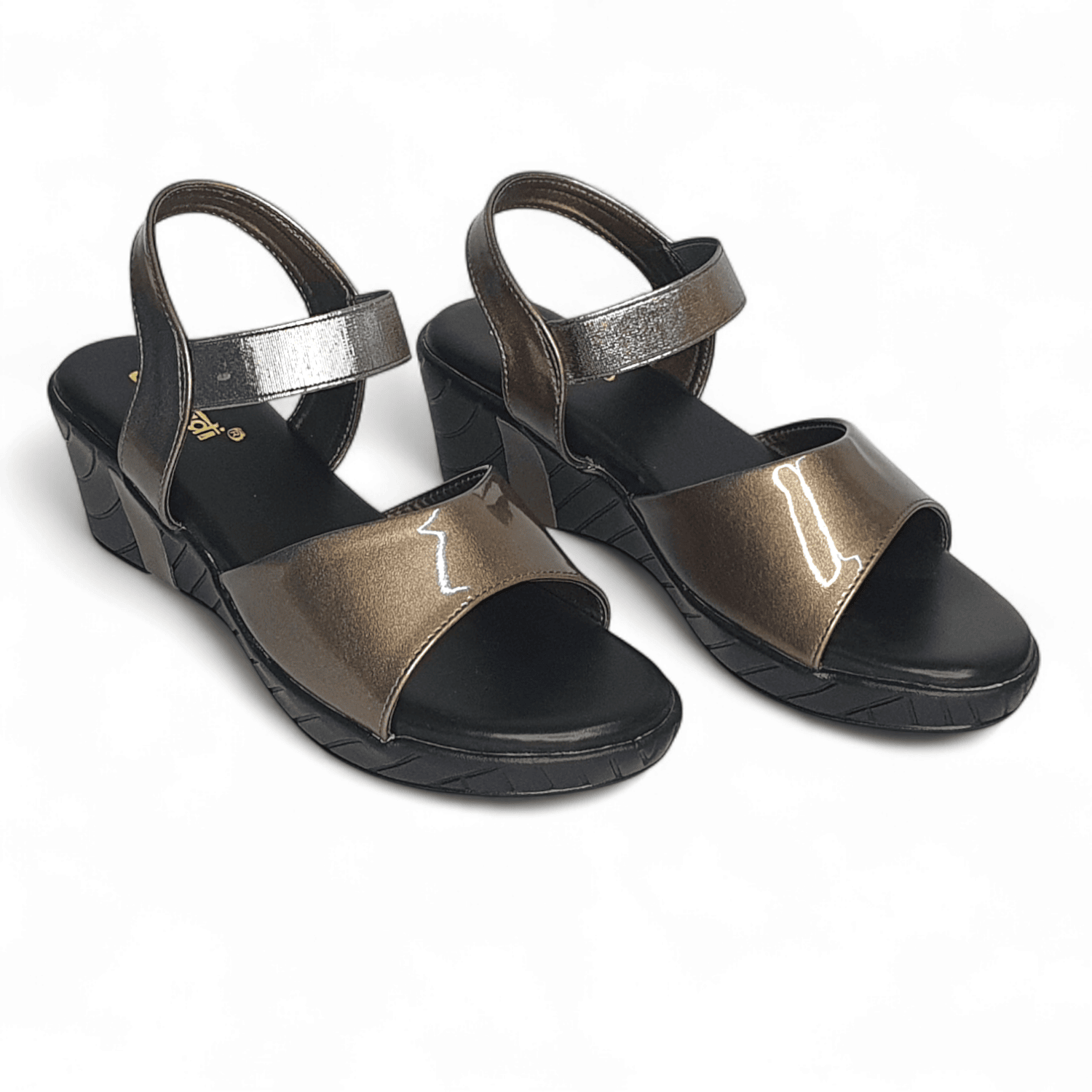 Comfortable Metallic Wedge Sandals for Women – Stylish Open-Toe Heels with Ankle Strap | Sawadimart