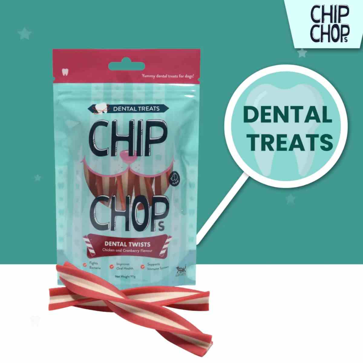 Chip Chops Dental Twist Chicken and Cranberry Flavor Dog Treat - 90gm