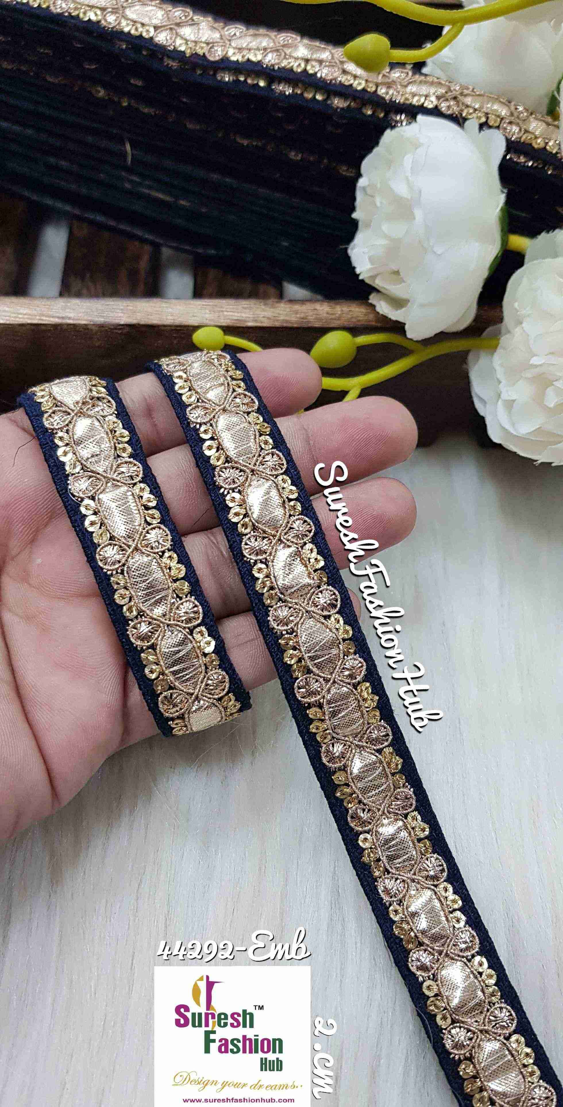 Gota Gold zari  Fusion Navy Blue Fabric Embellishments