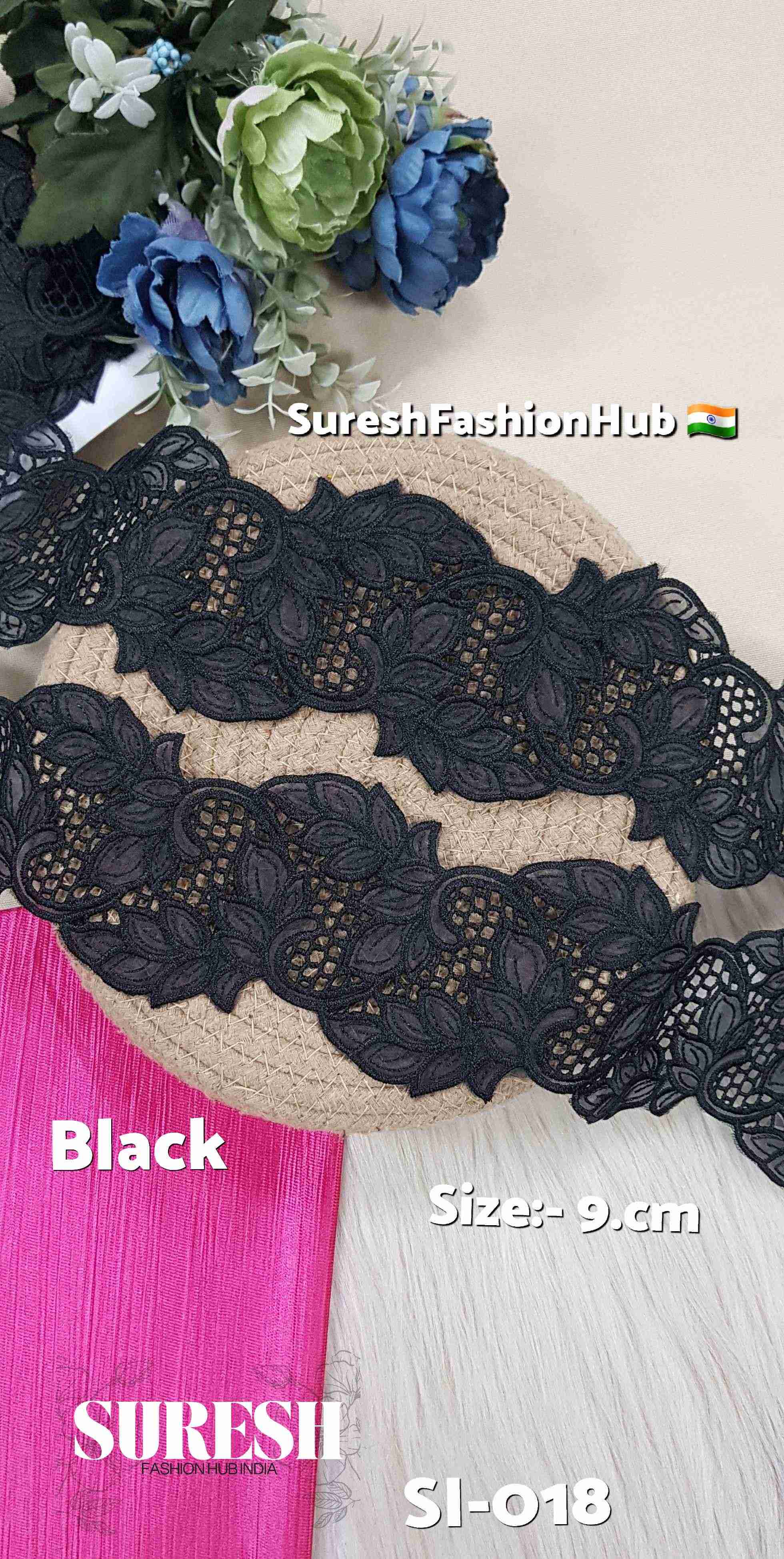 Imperial Bloom Black Organza Lace