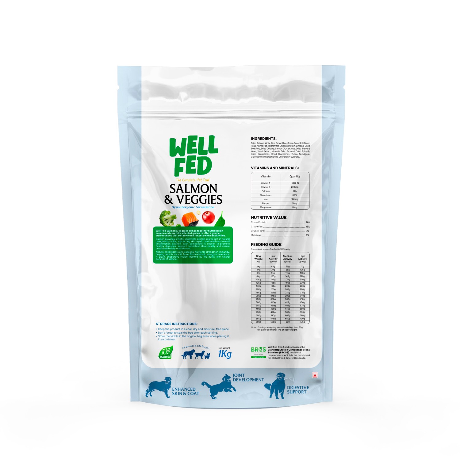 Well Fed Beneficial Grain Salmon and Veggies Dry Food for Dogs