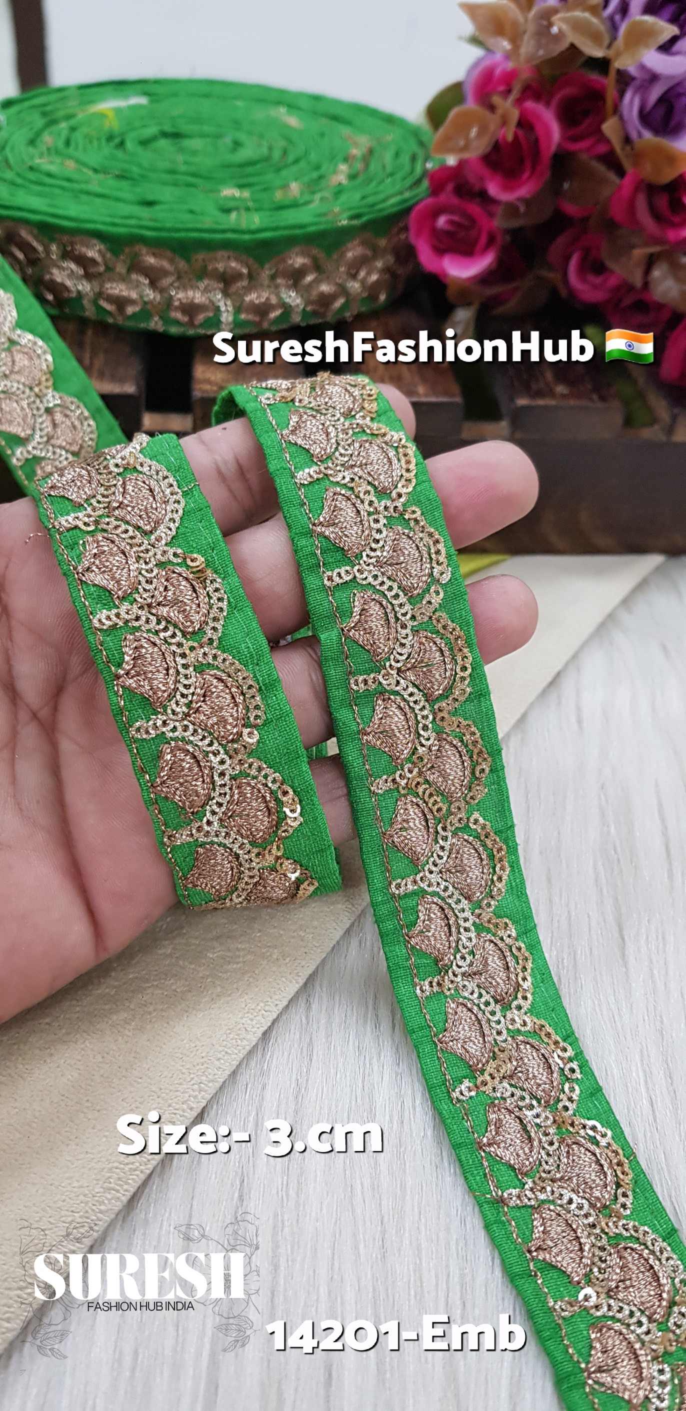Green Glitter Sequence & Matt Zari Embroidery Lace – 14201-Emb