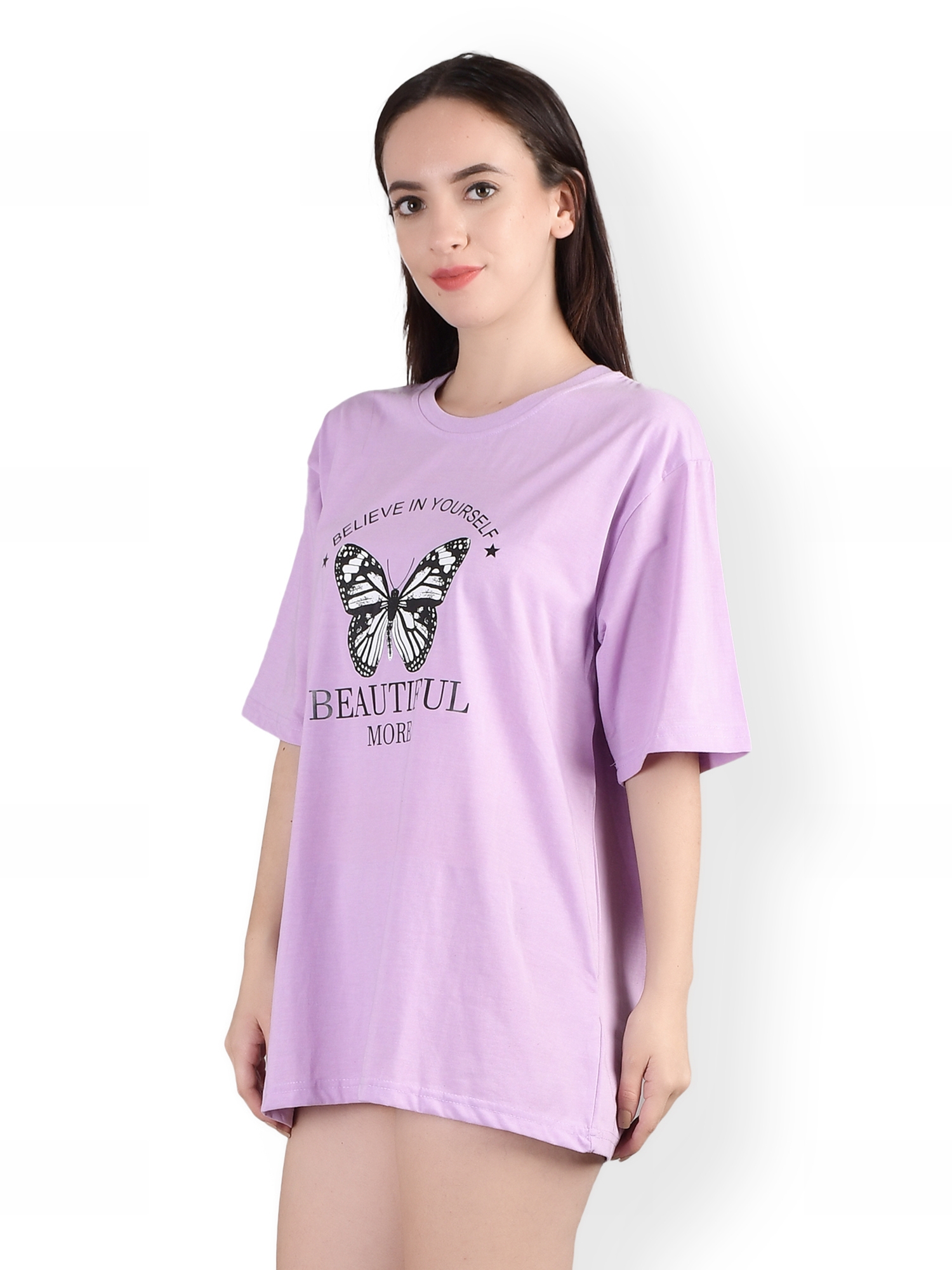 Stylish Butterfly : Quirky Printed Oversized Women's Tees In Mauve Color