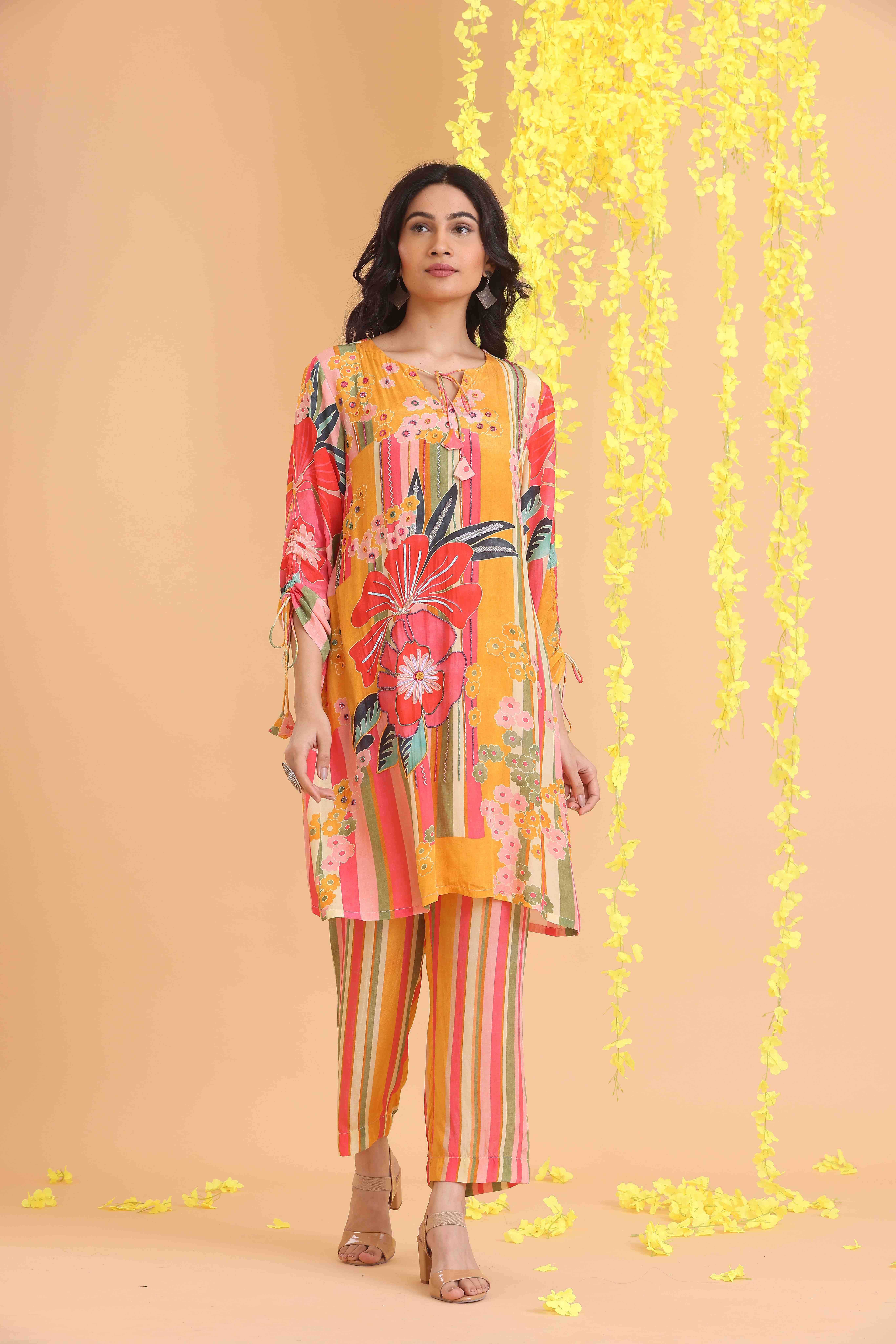 Floral Striped Kurta set