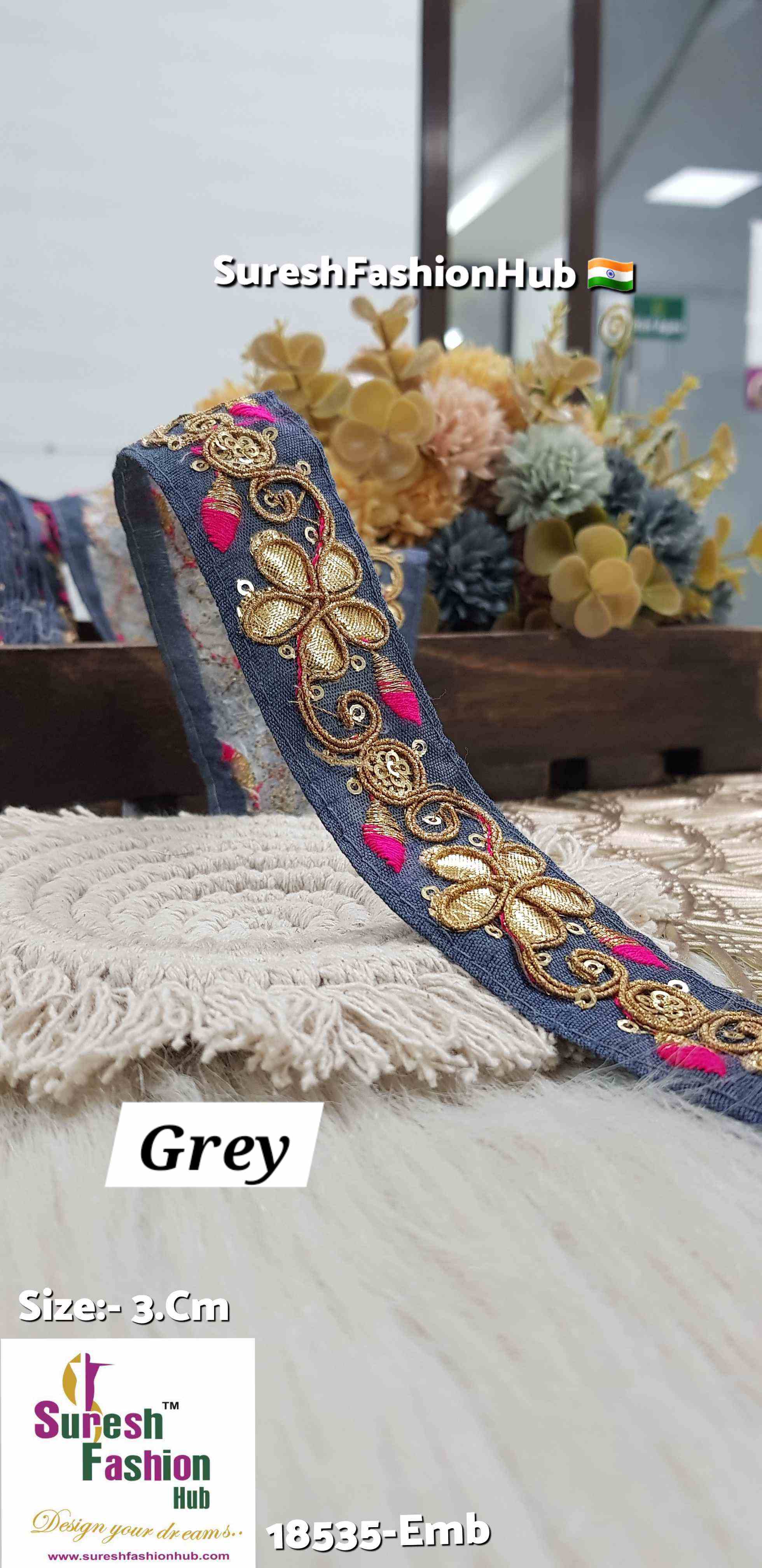 Floral Gota Delight Embroidery Grey