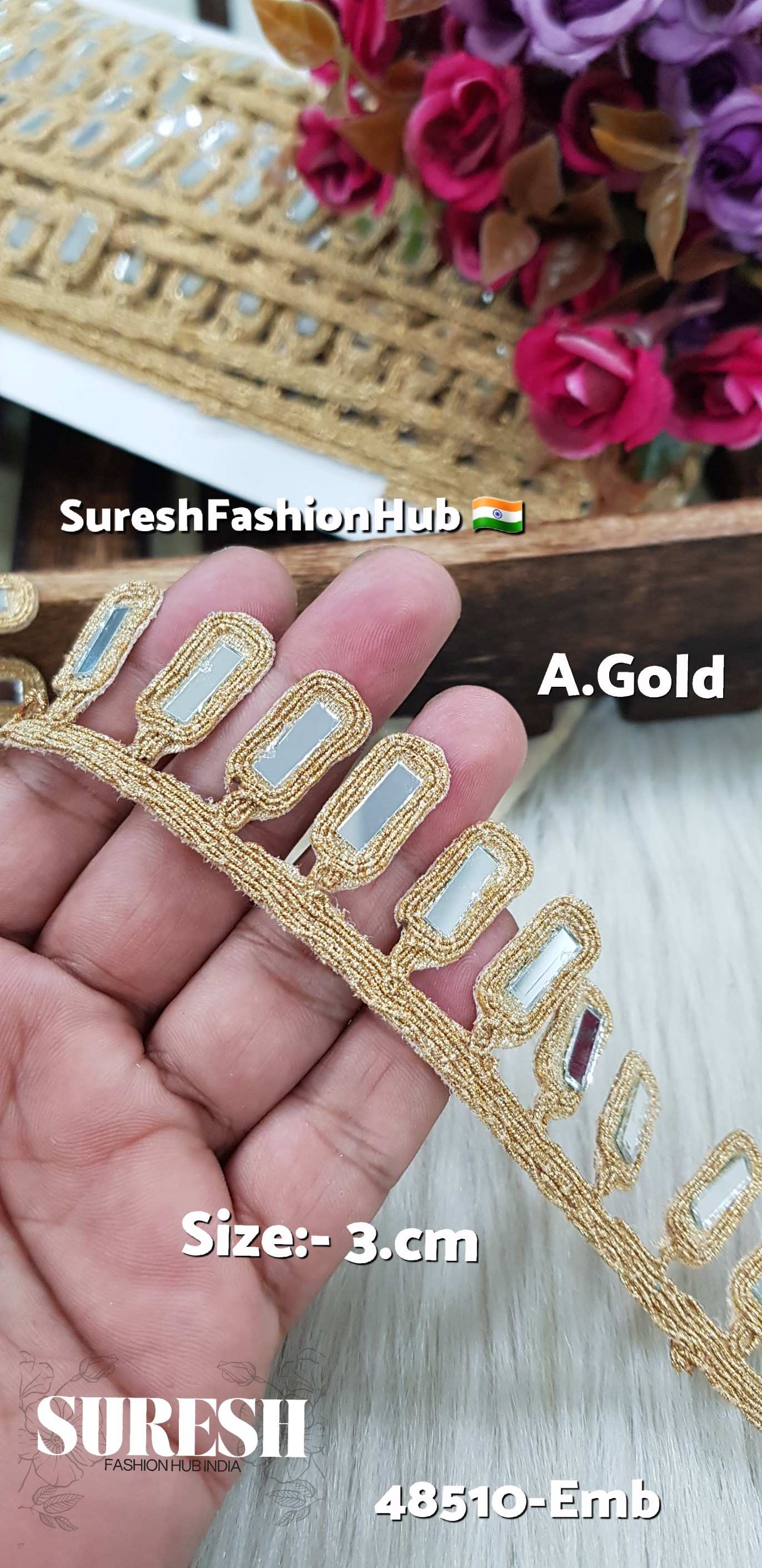 Ant Gold Hanging Mirror Cutwork BorderDesign Number: 48510-Emb