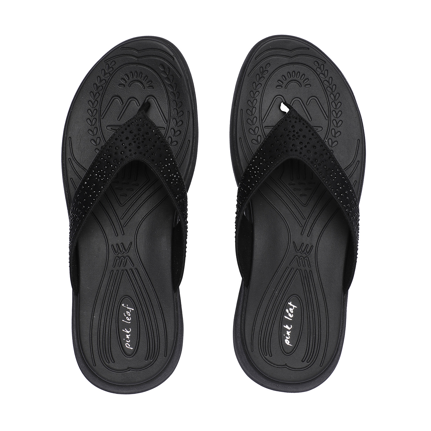 Women Black Embellished Flip-Flops with Textured Sole