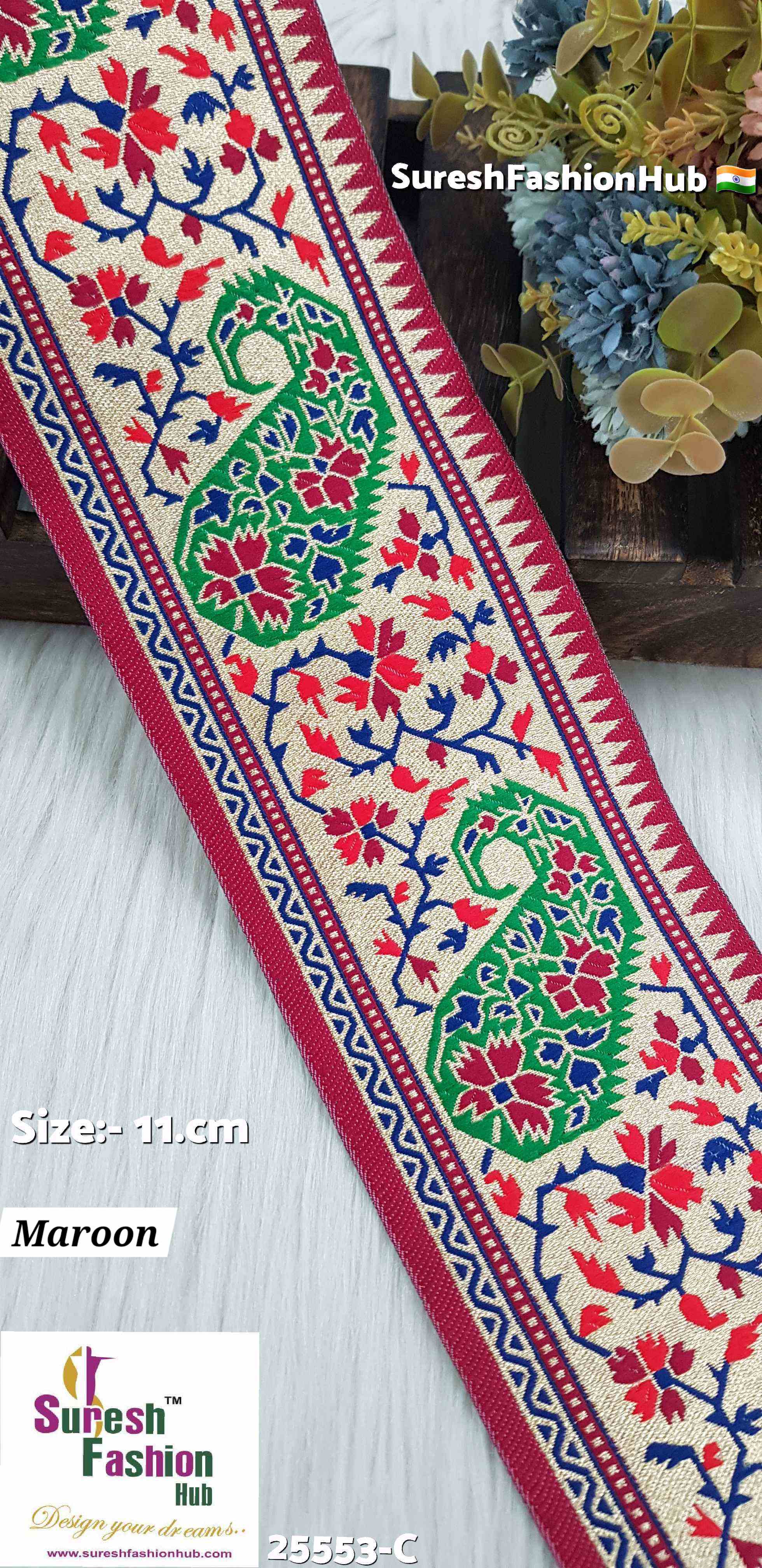 Maroon  Keri Floral Banarasi Border Lace