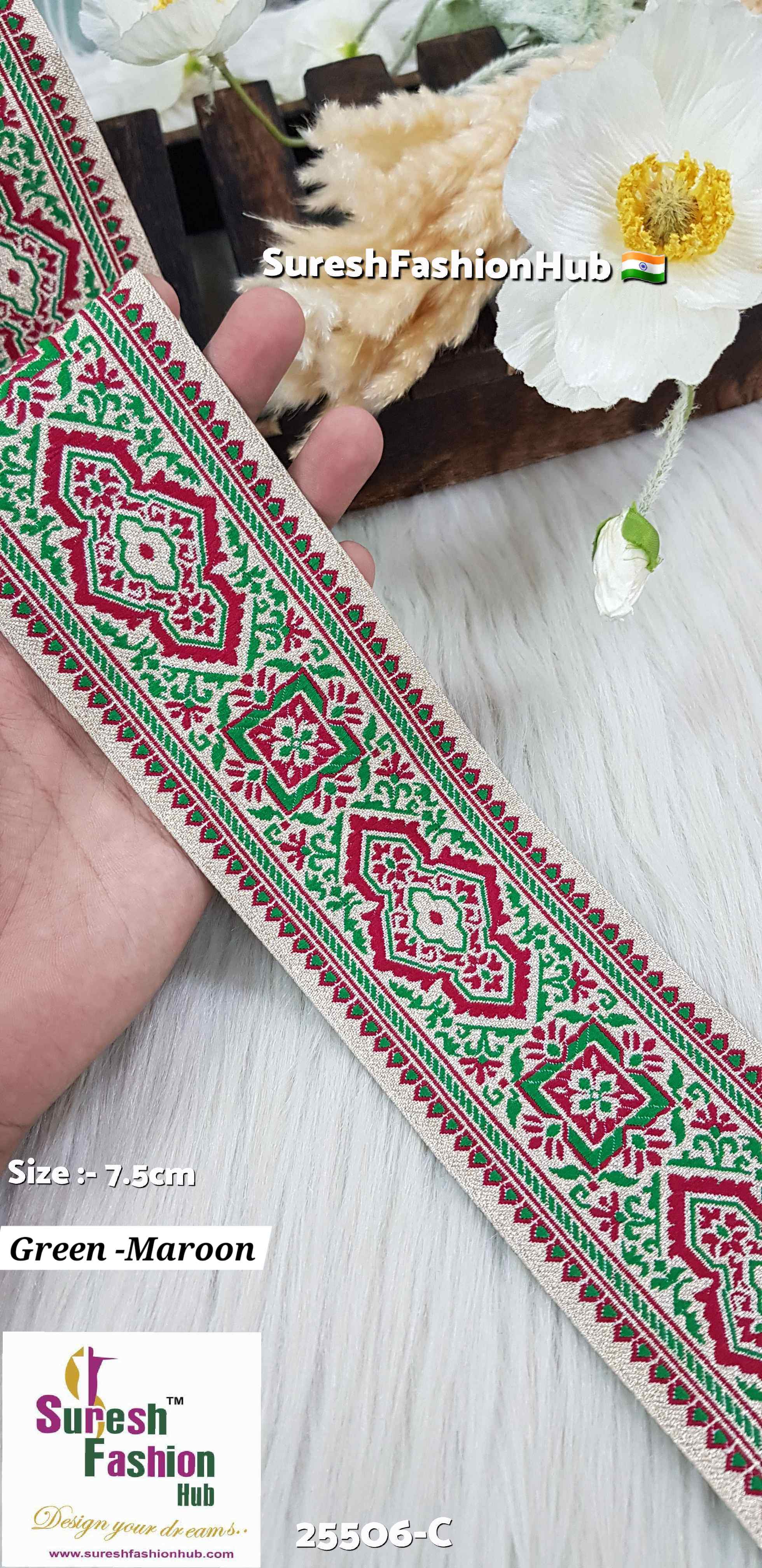 Green+Maroon Grace Banarasi Floral Trim