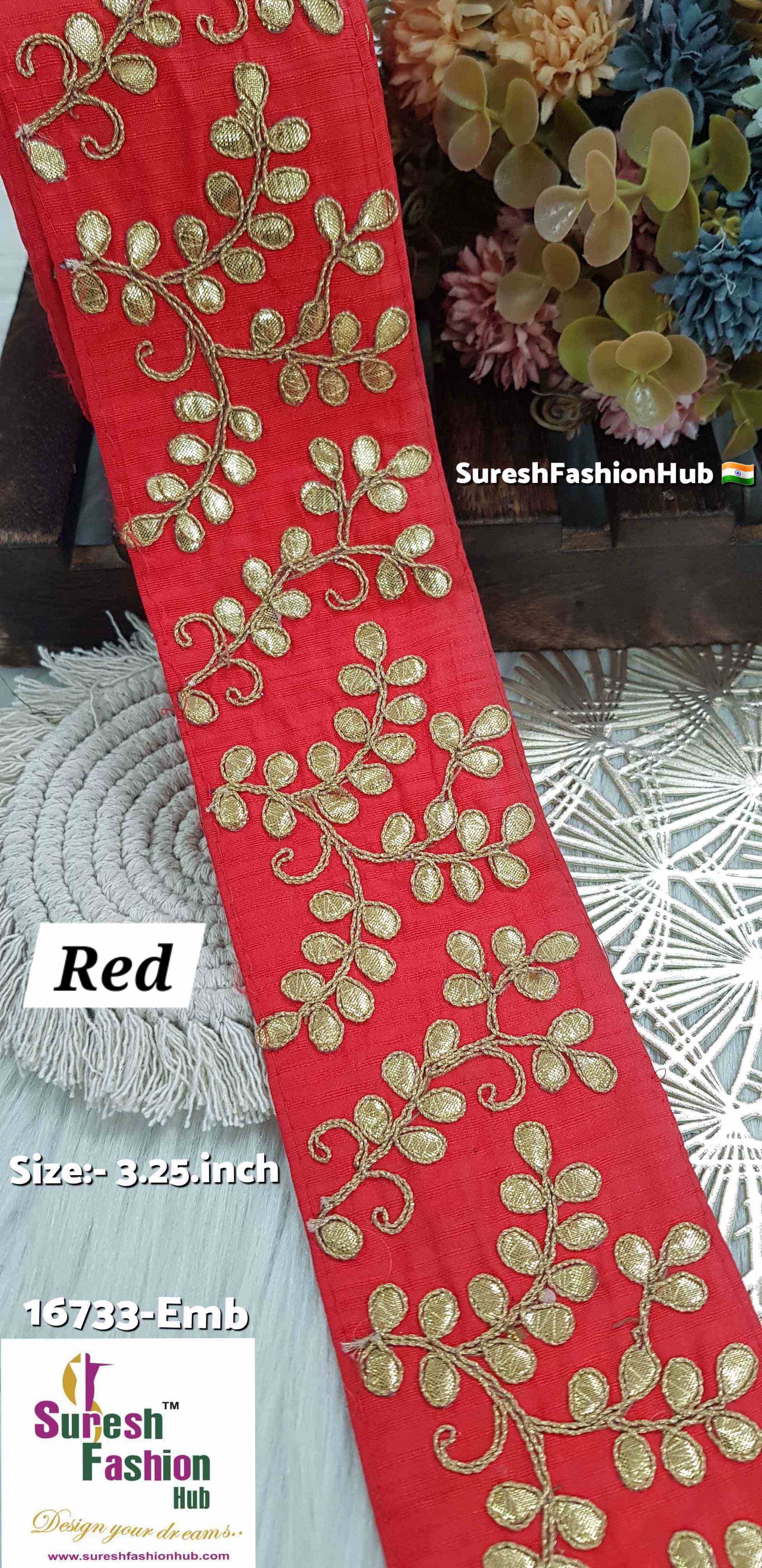 Red Base Laser Gota Patti Embroidery Trim