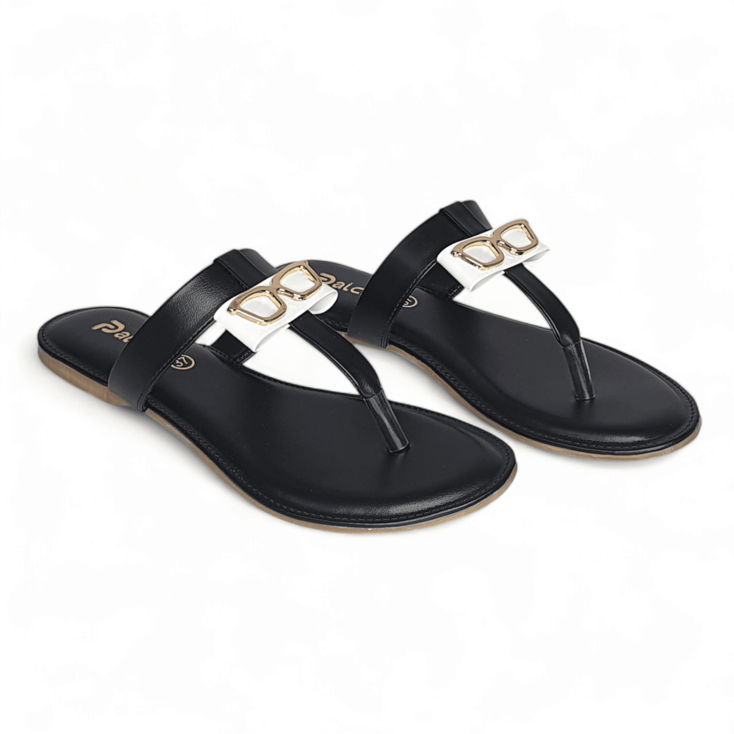 Stylish Black Thong Sandals with Unique Buckle