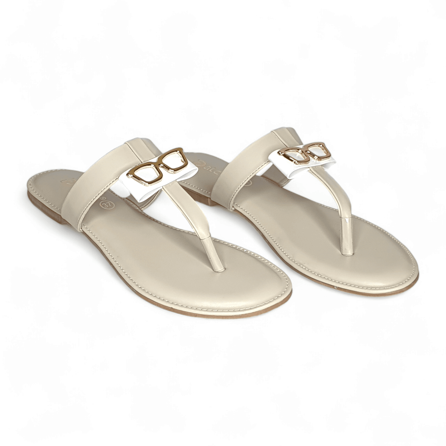 Quirky Off-White Sandals with Glasses Detail