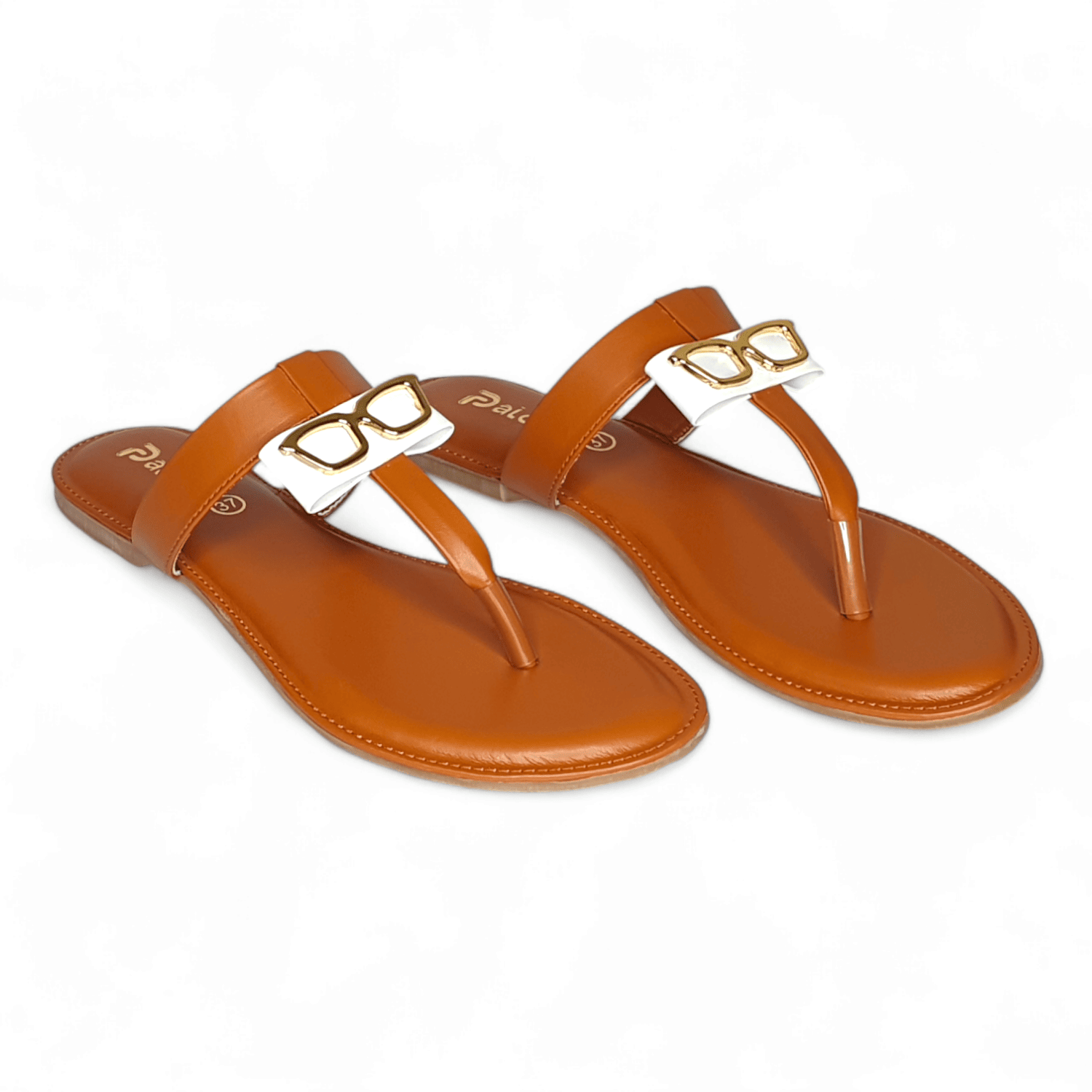 Quirky Tan Sandals with Glasses Detail