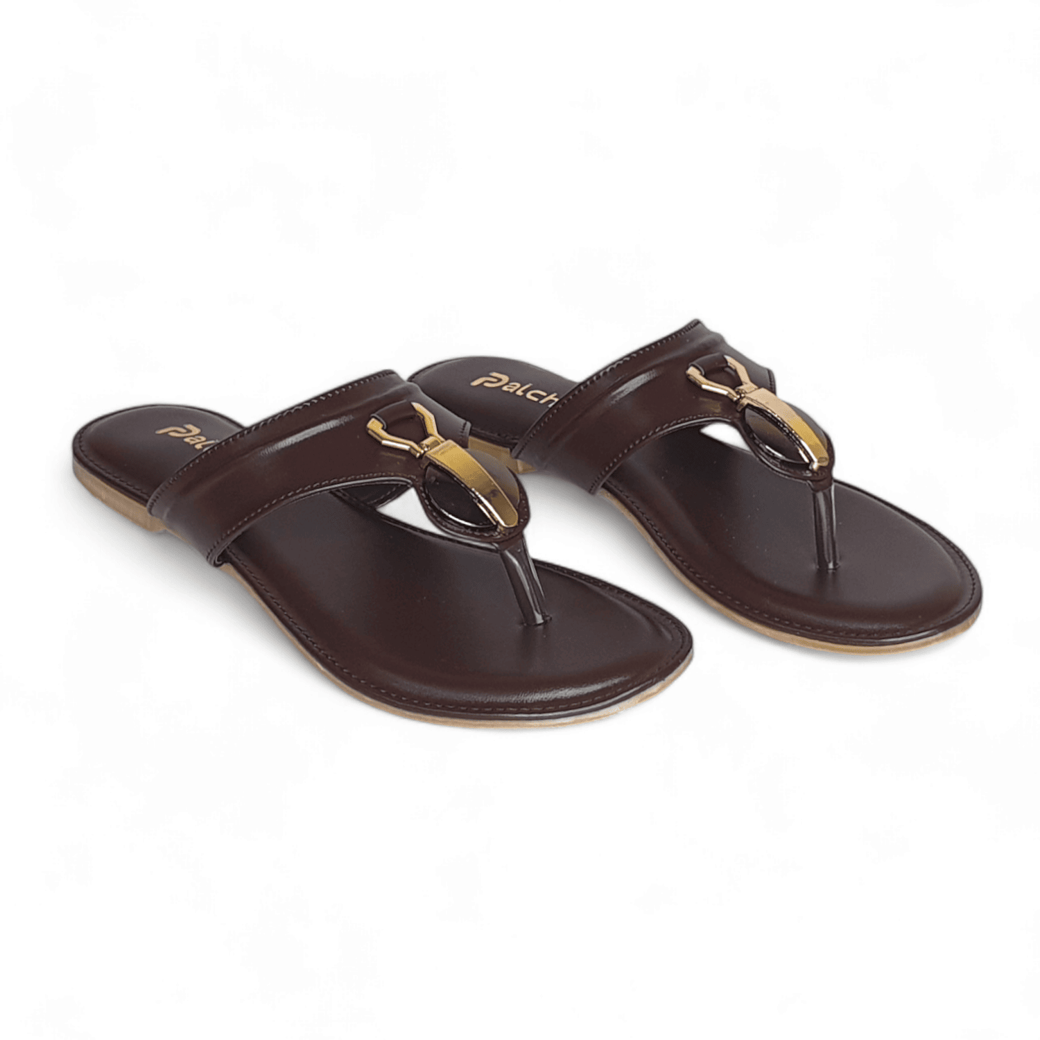 Chic Dark Brown Thong Sandals with Gold Detail