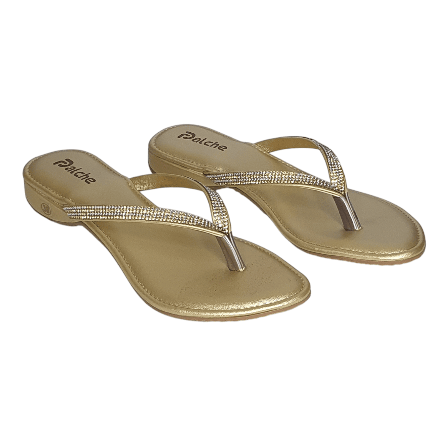 Elegant Gold Thong Sandals with Rhinestone Detail