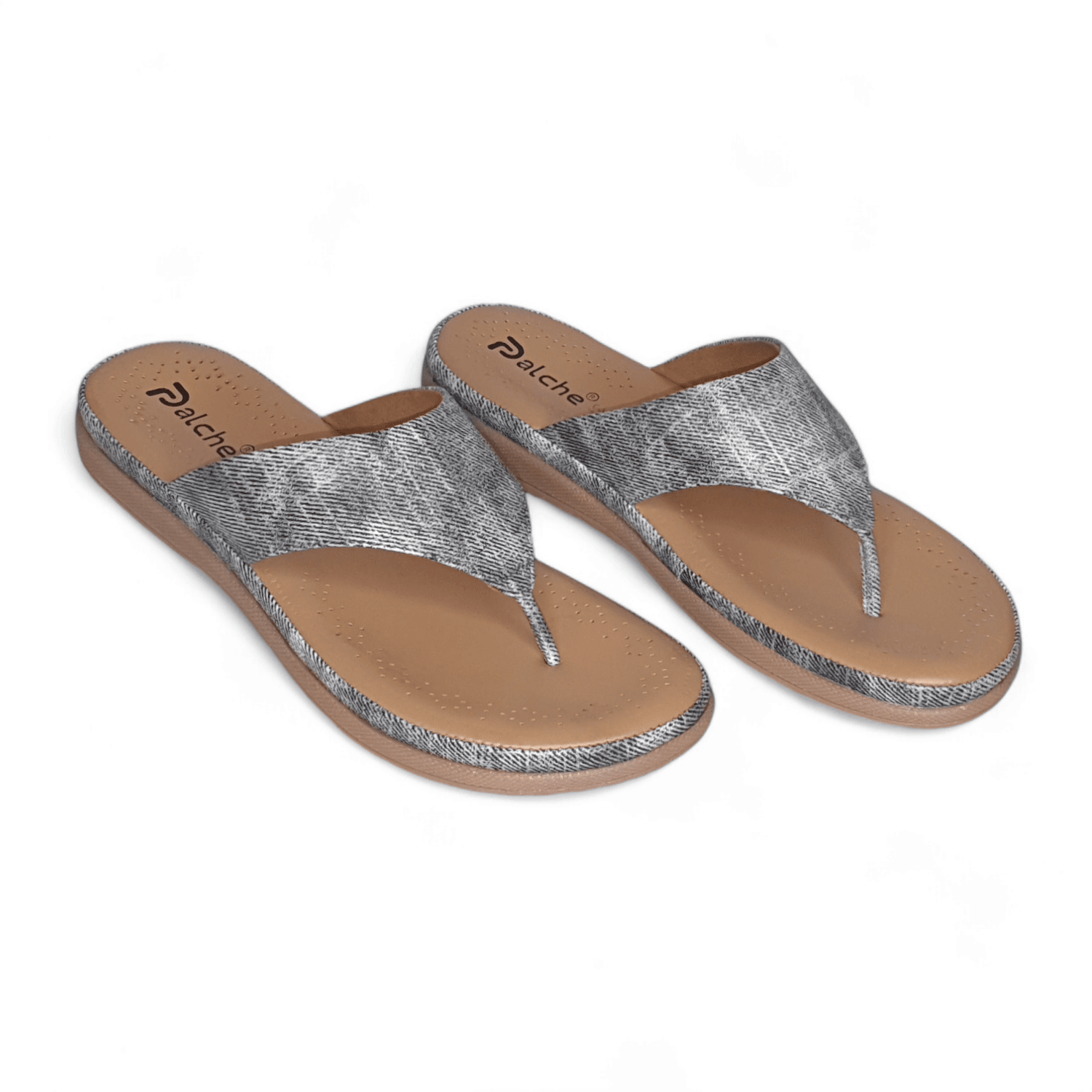 Trendy Grey & Silver Textured Thong Sandals